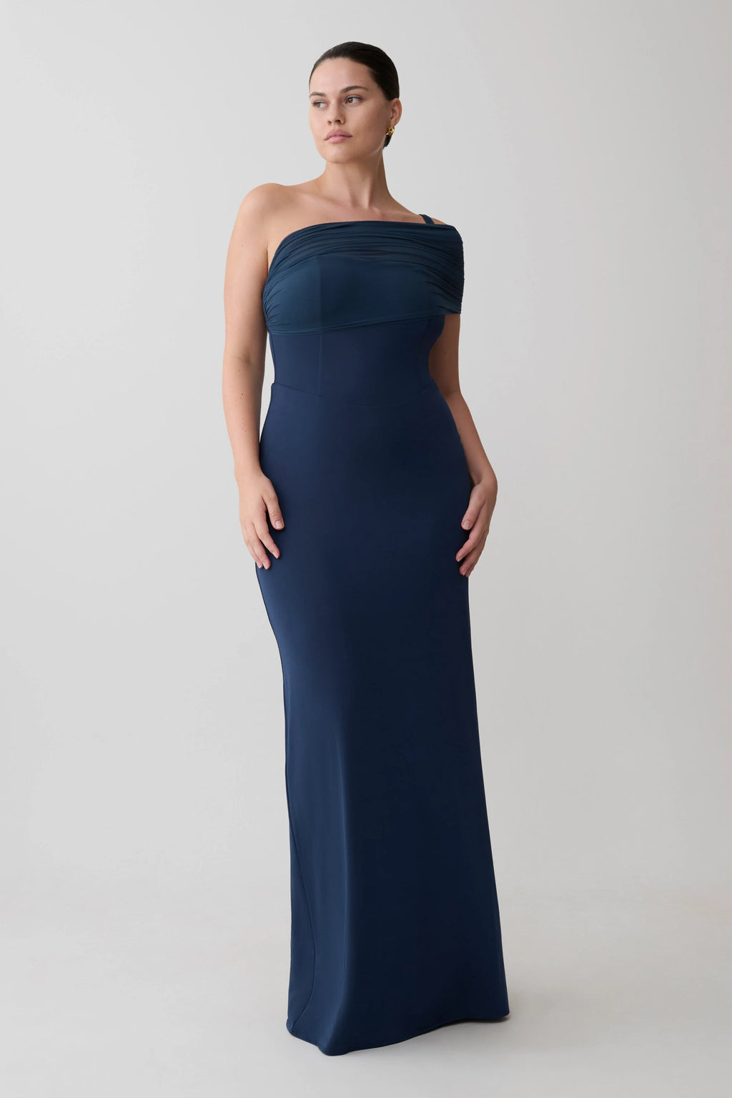 Hanh One Shoulder Mesh Maxi Dress - Ink Blue