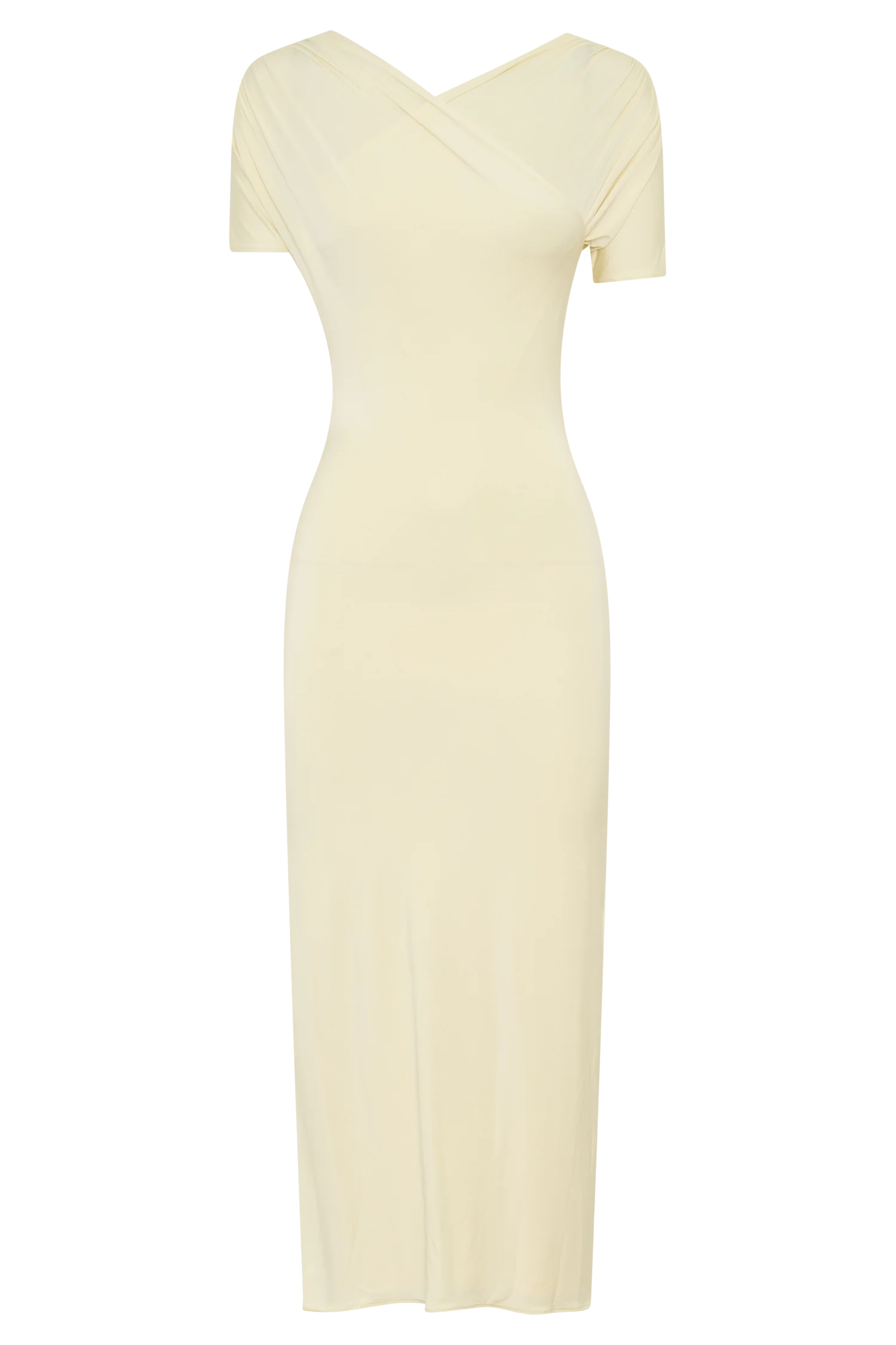 Junie Cross-Over Neck Slinky Maxi Dress - Lemon