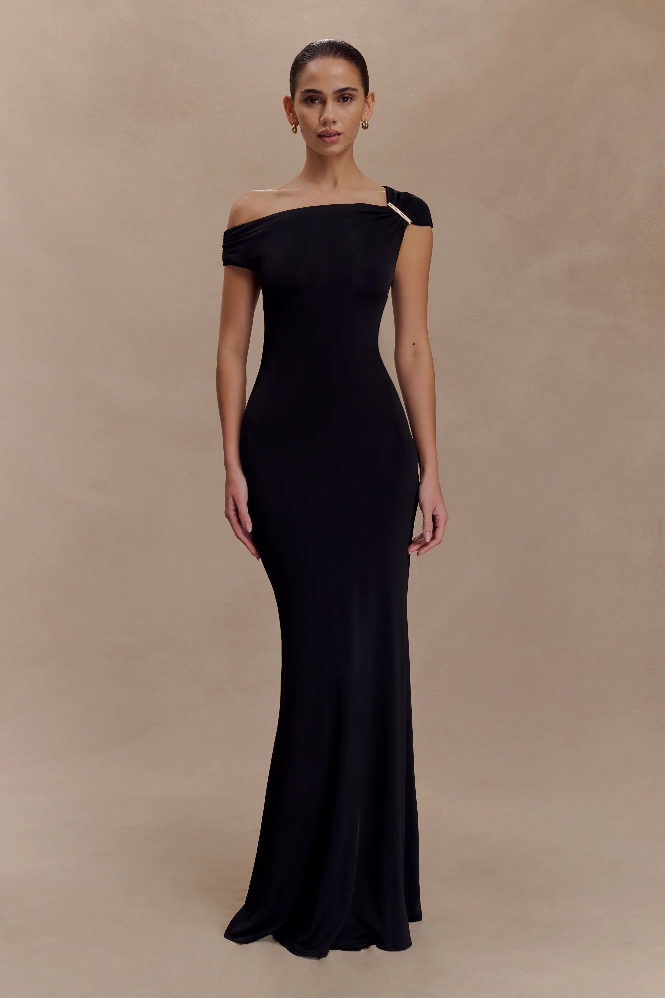 Kinsley Slinky Maxi Dress With Hardware - Black