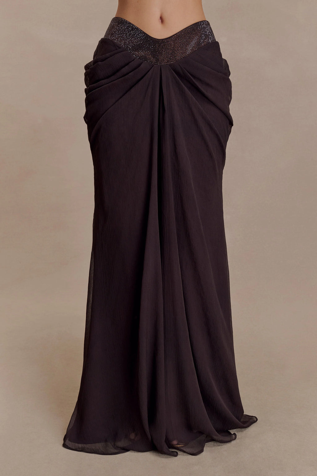 Siren Satin And Diamante Maxi Skirt - Dark Chocolate