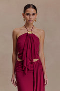Celina Chiffon Halter Top With Hardware - Cherry Red