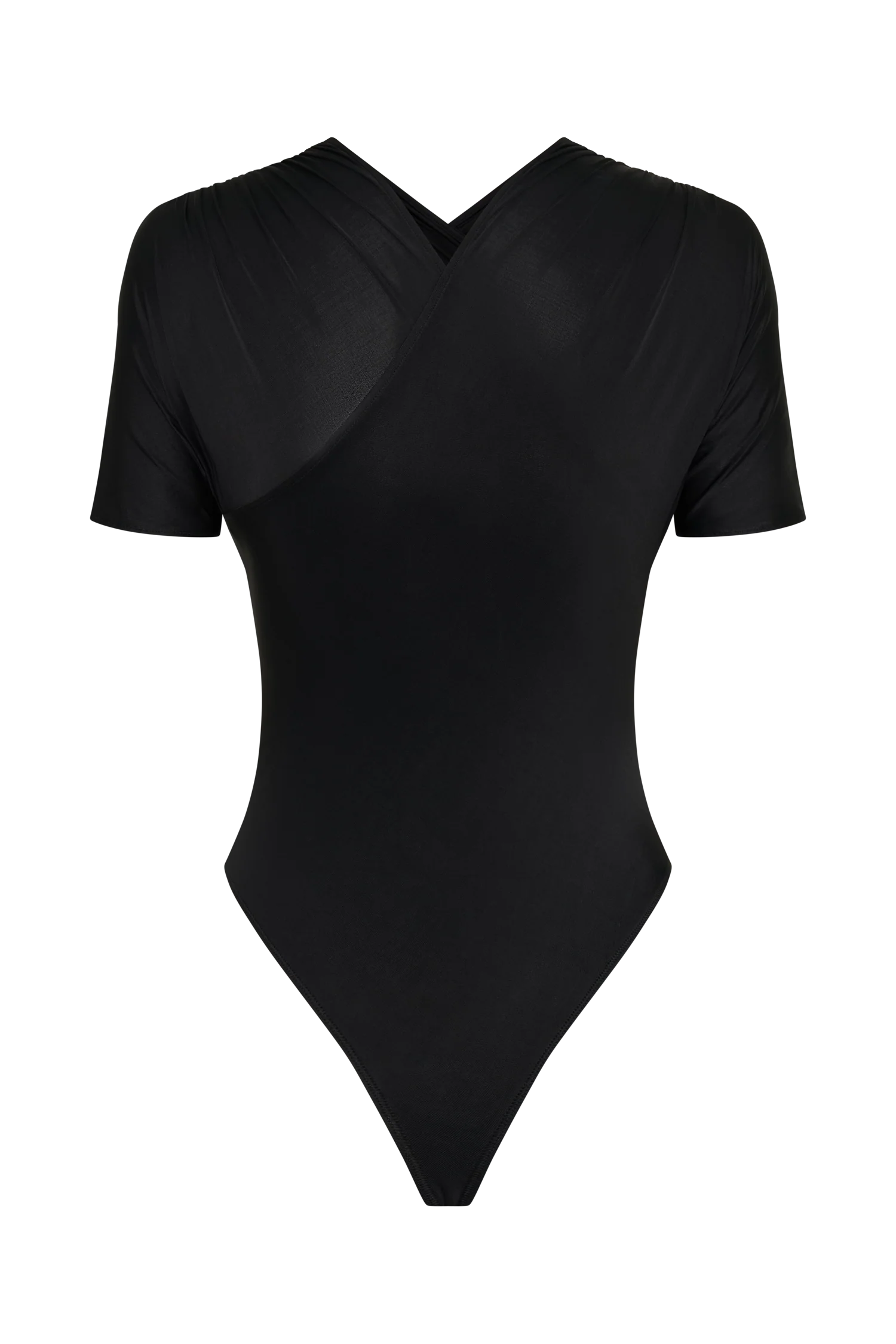 Junie Shortsleeve Cross-Over Bodysuit - Black