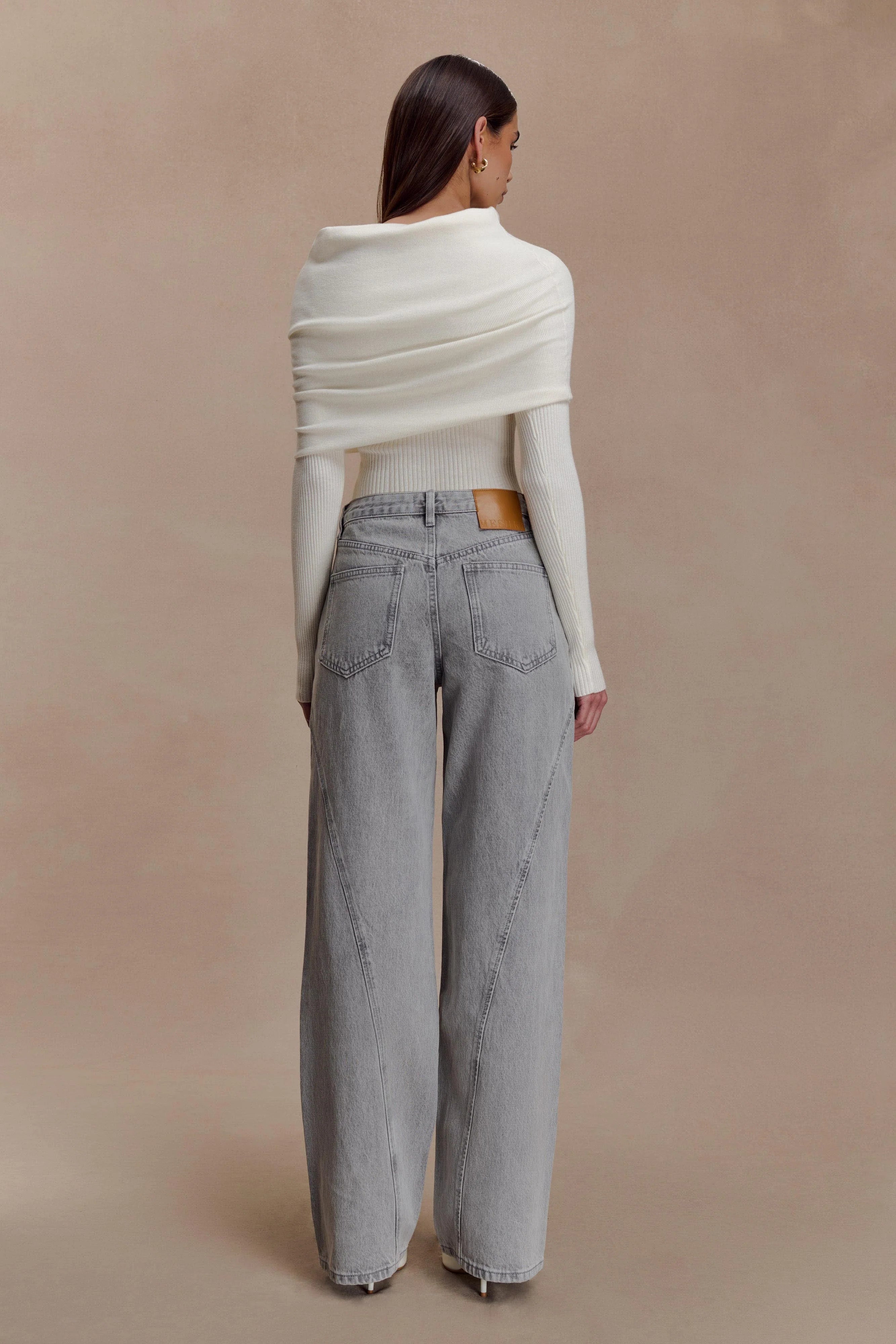 Mazie Asymetrical Cashmere Blend Long Sleeve Knit Top - Ivory
