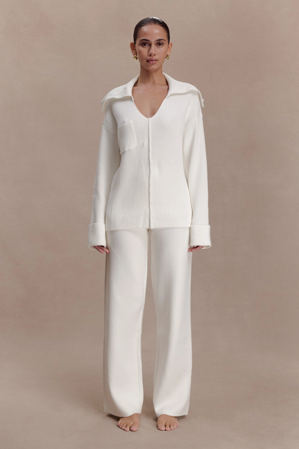 Bianka V Neck Knit Jumper - Off White