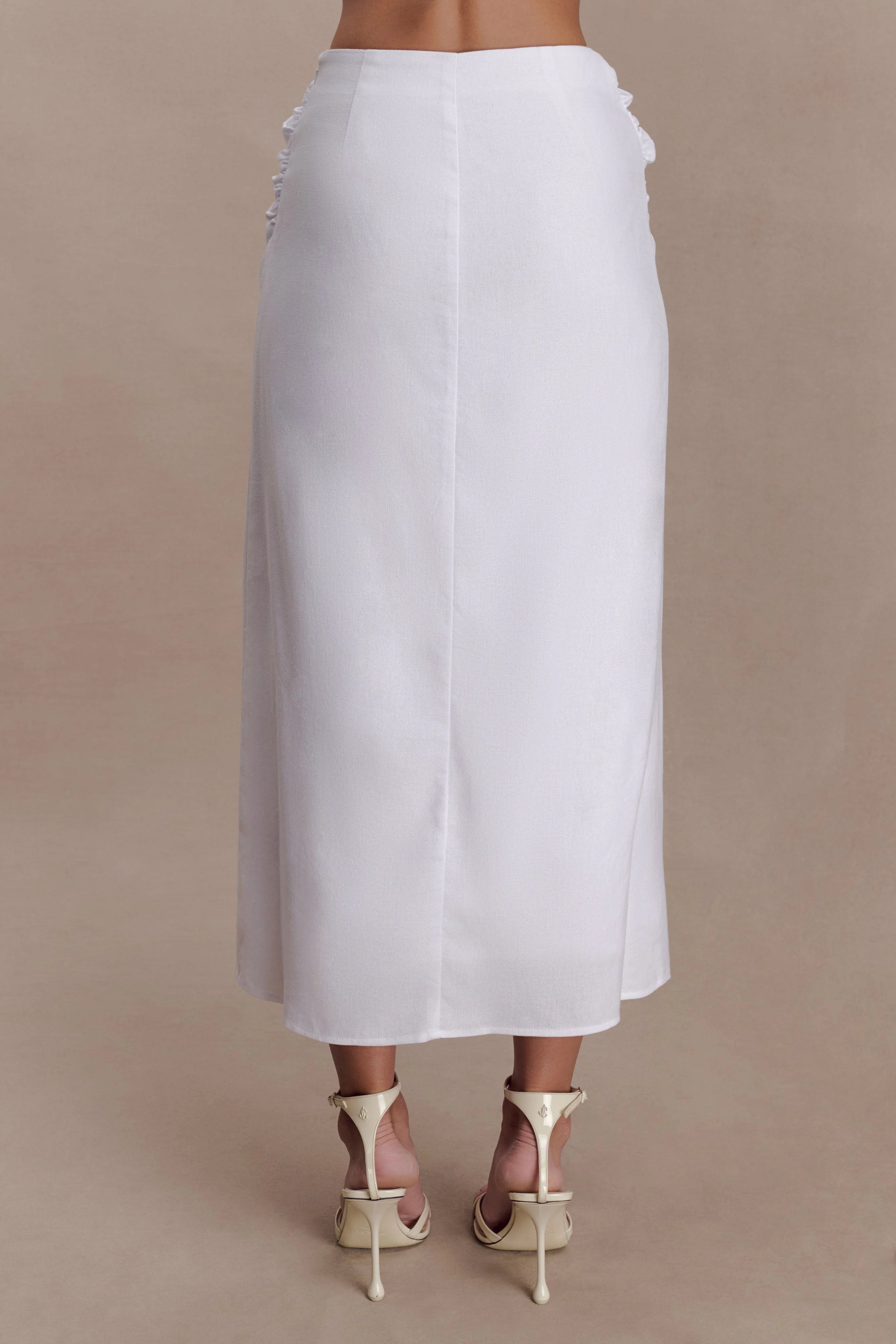Talia Draped Linen Midi Skirt - White