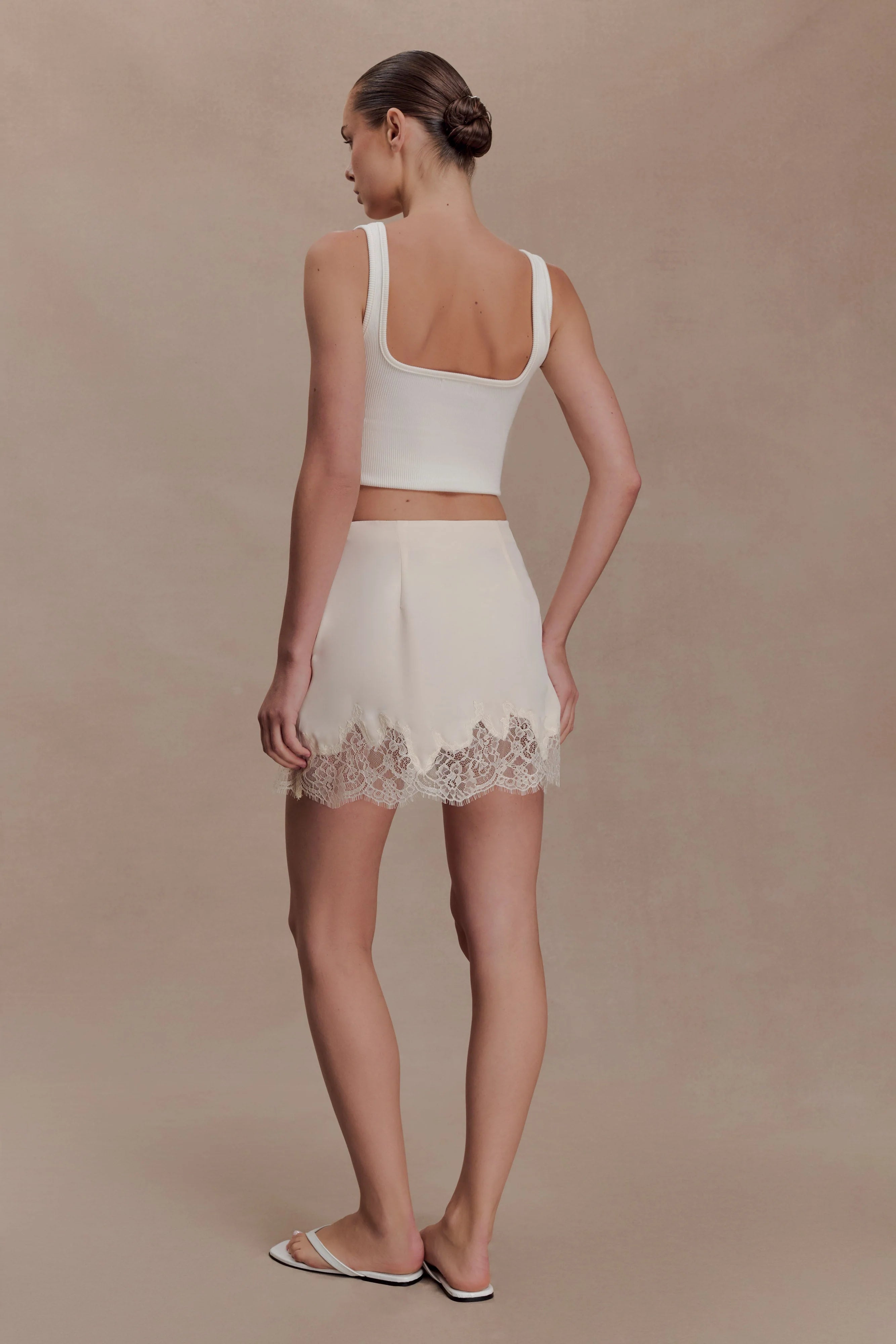 Nina Lace And Satin Mini Skirt - Ivory