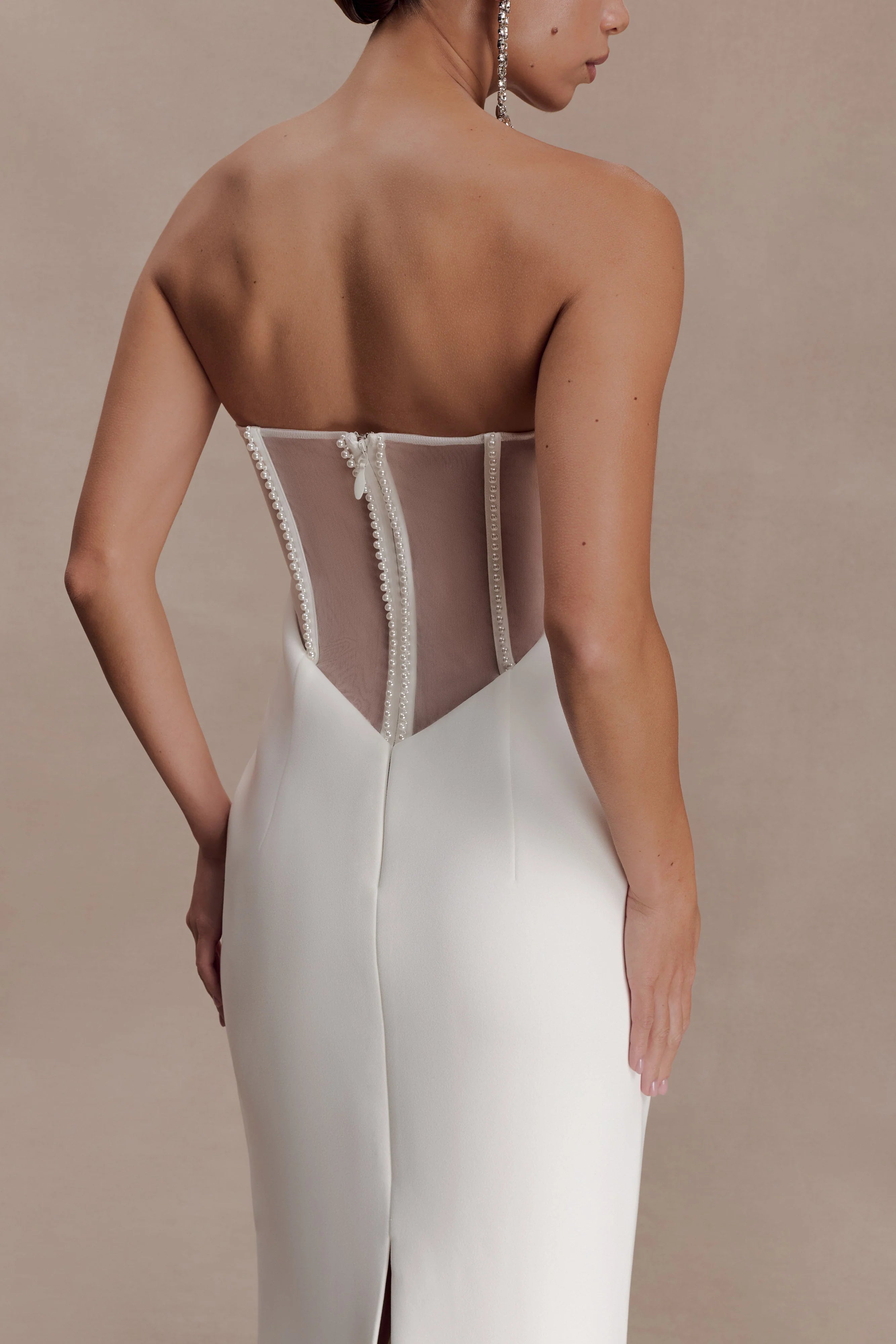 Sloane Strapless Maxi Dress With Pearls - White