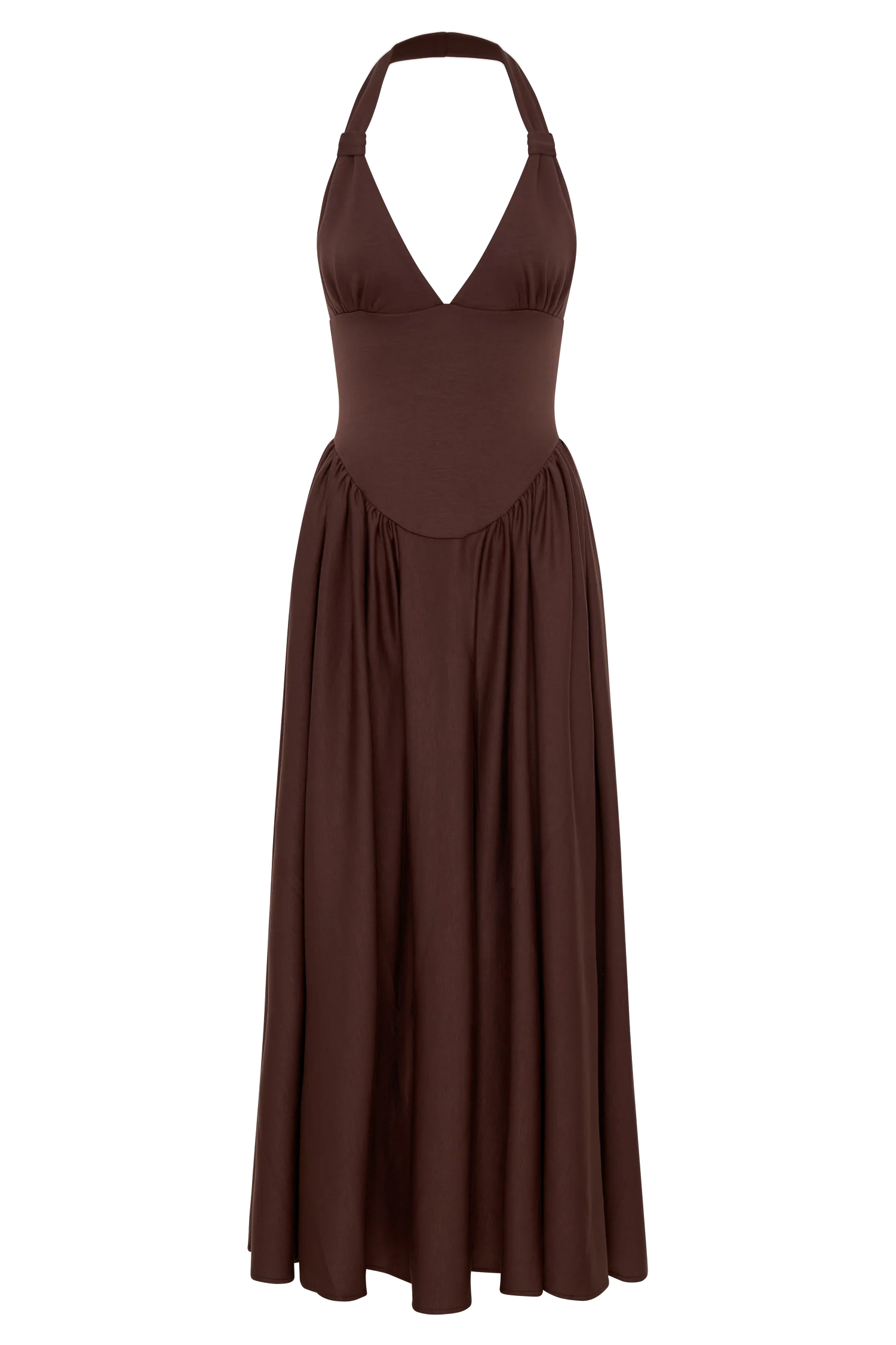 Angelina Scuba Halter Midi Dress - Chocolate