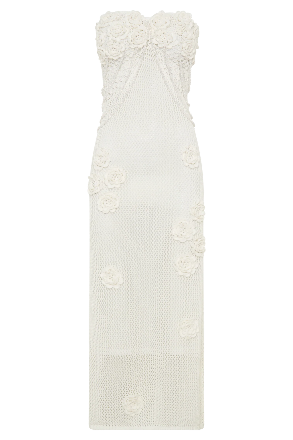 Samantha Crochet Midi Dress With Flowers - Ivory
