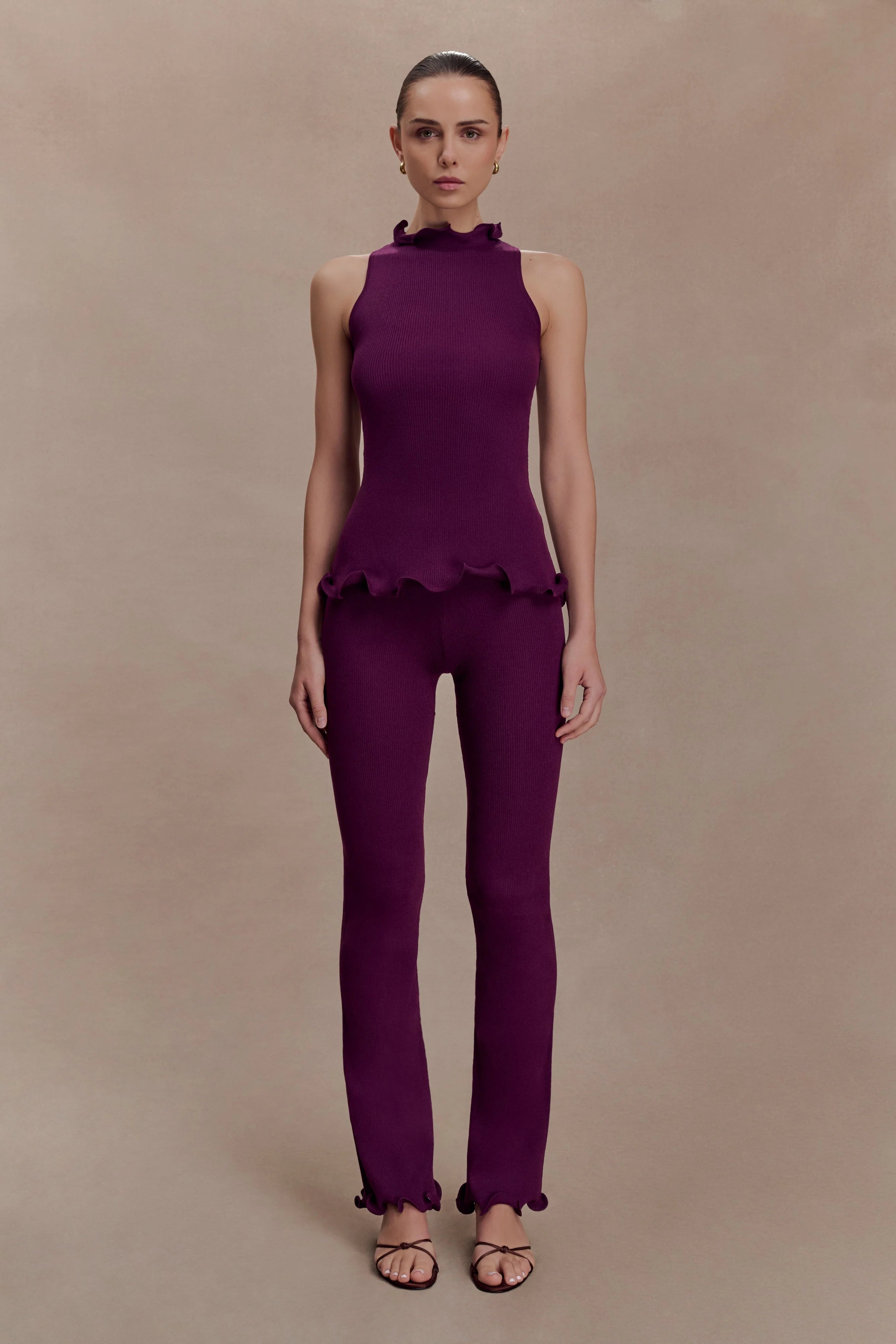 Diya Ribbed Sleeveless Top With Wire Hem - Plum