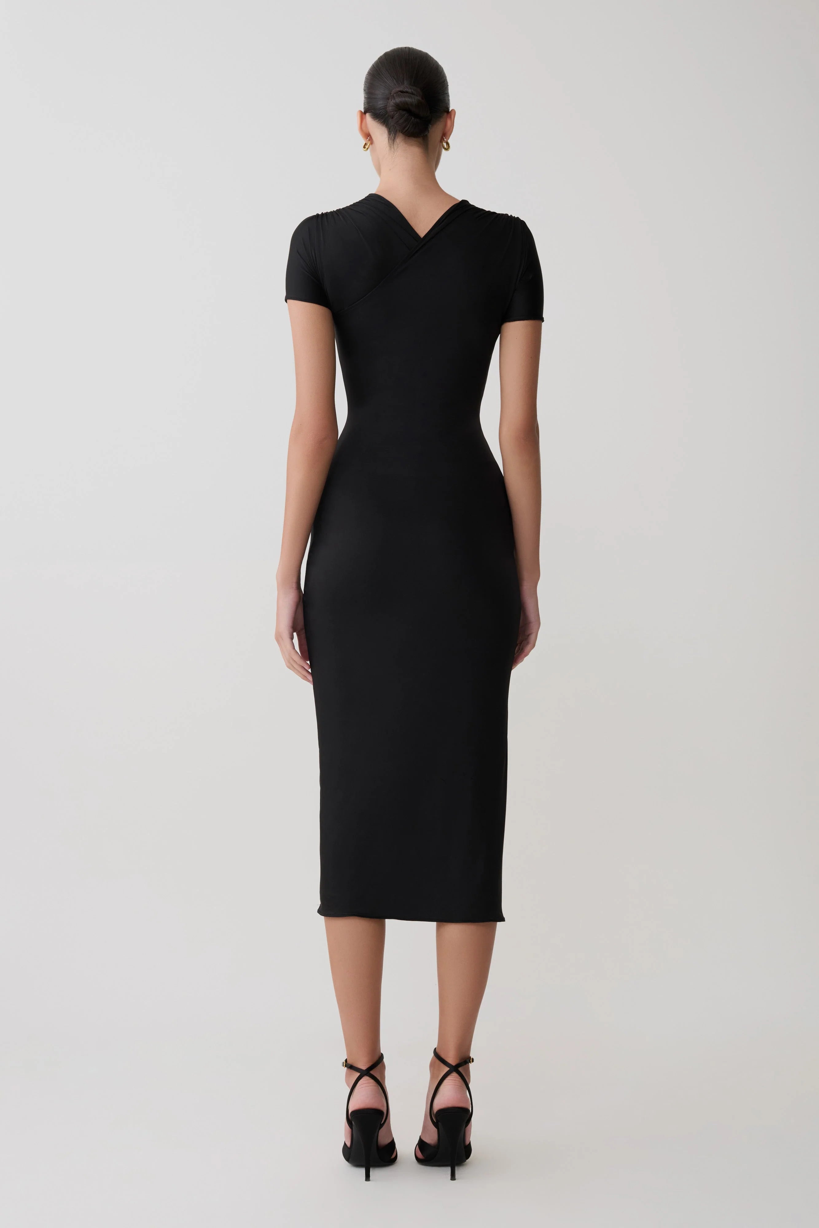 Junie Cross-Over Neck Slinky Maxi Dress - Black