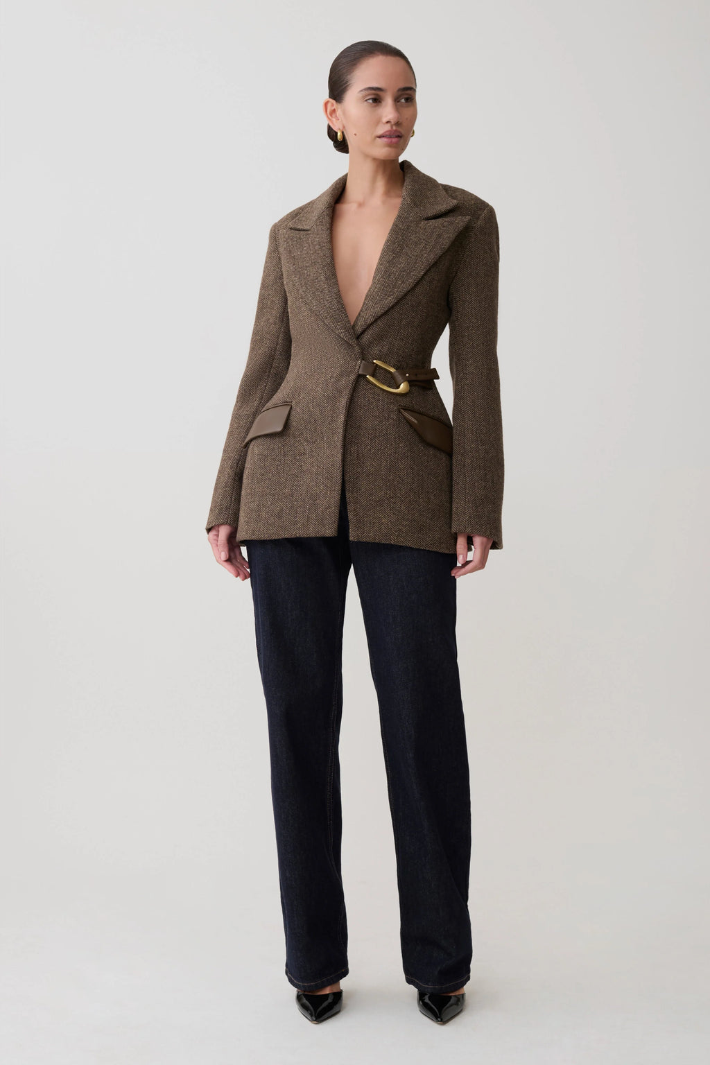 Romy Structured Blazer With Hardware - Herringbone