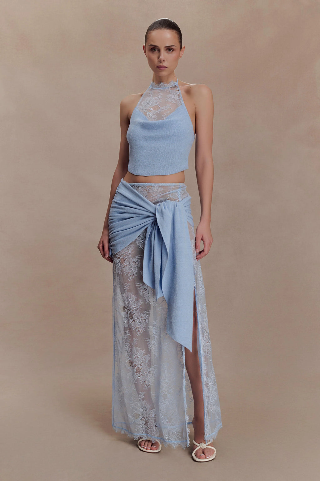Lucy Lace And Knit Skirt - Cornflower Blue