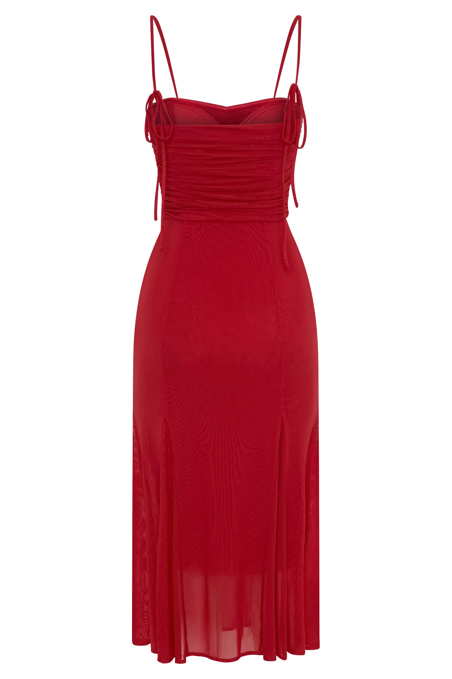 Willa Gathered Mesh Midi Dress - Ruby