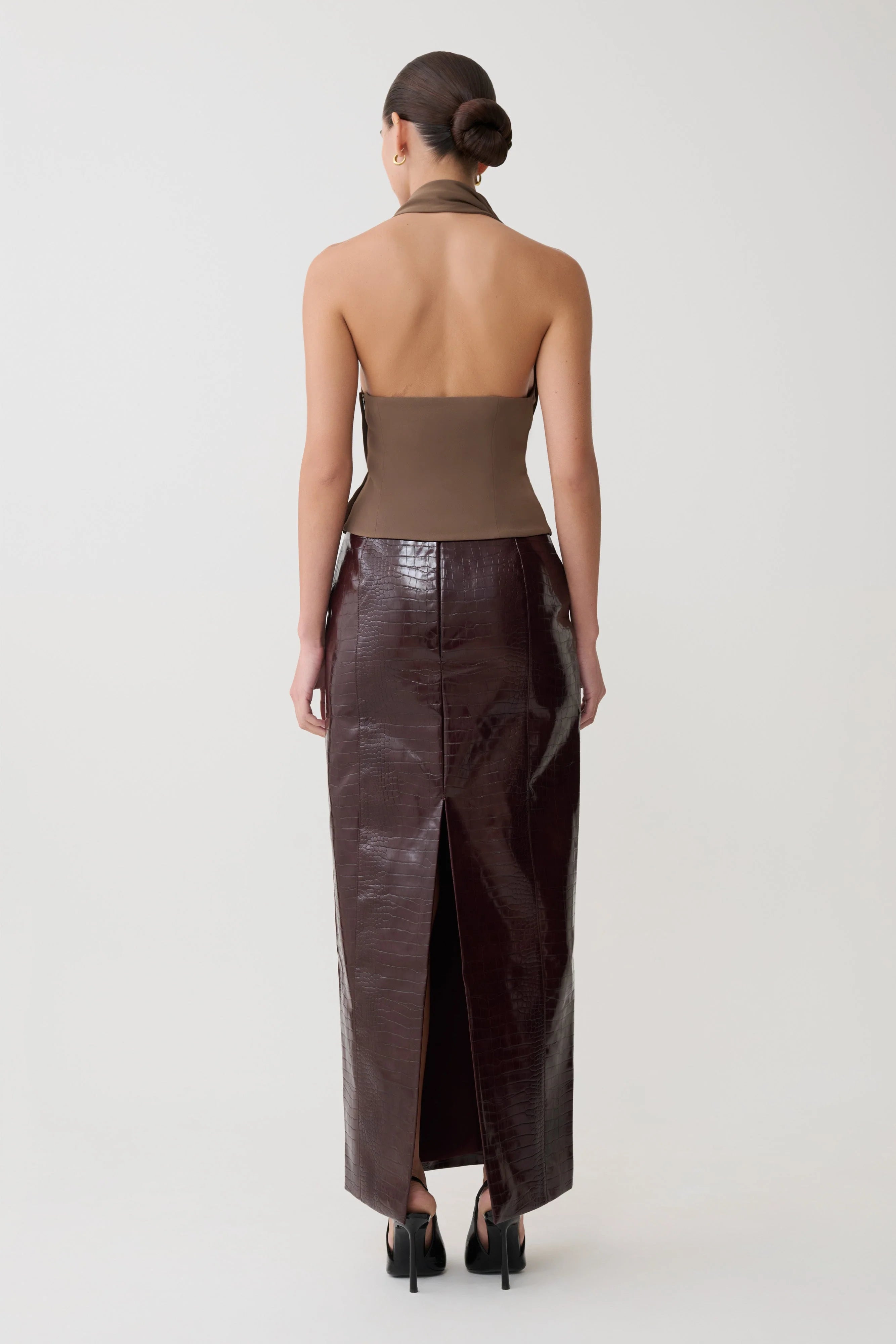 Marina Halter Top With Hardware - Cacao Brown