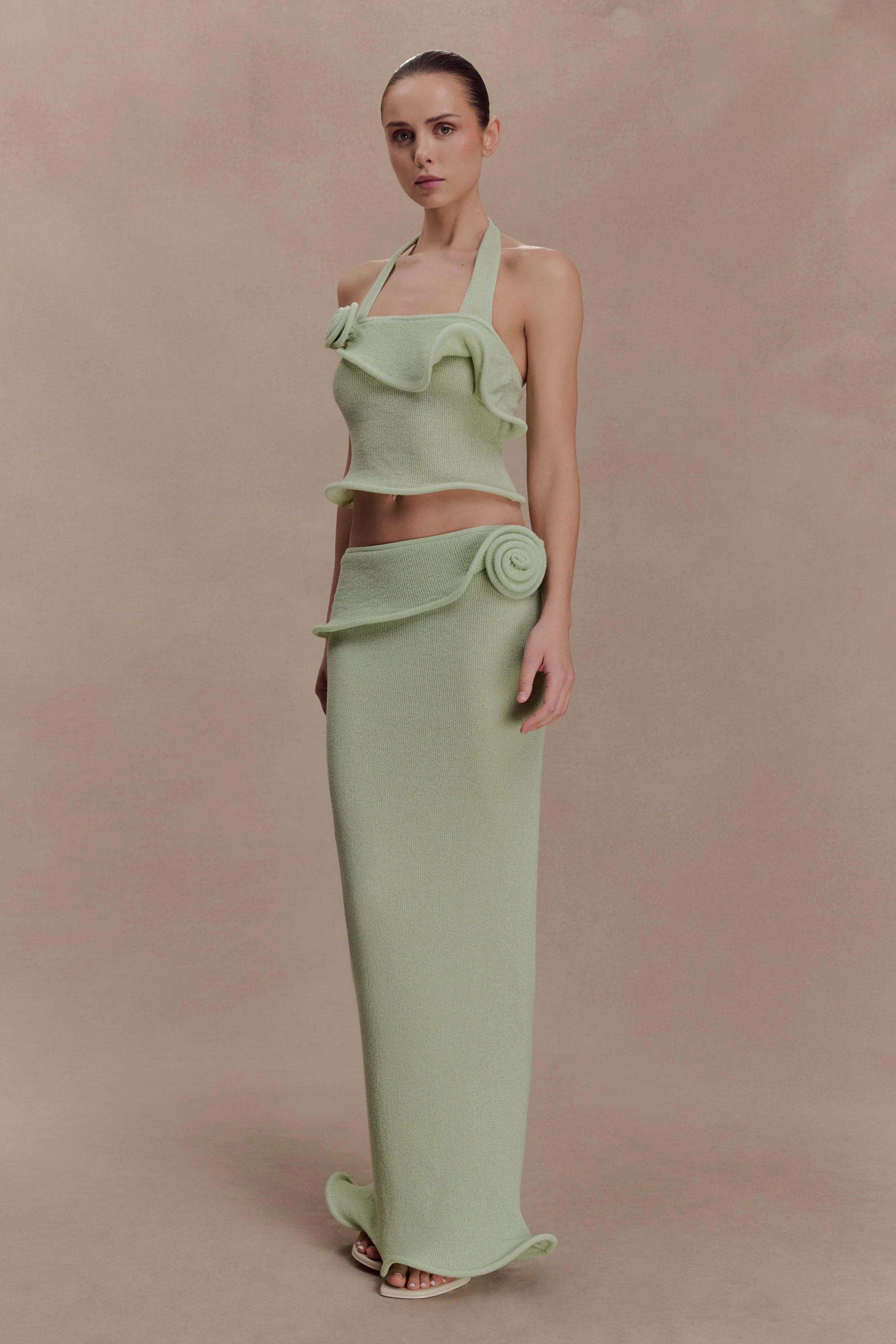 Samira Knit Wired Maxi Skirt - Pastel Green
