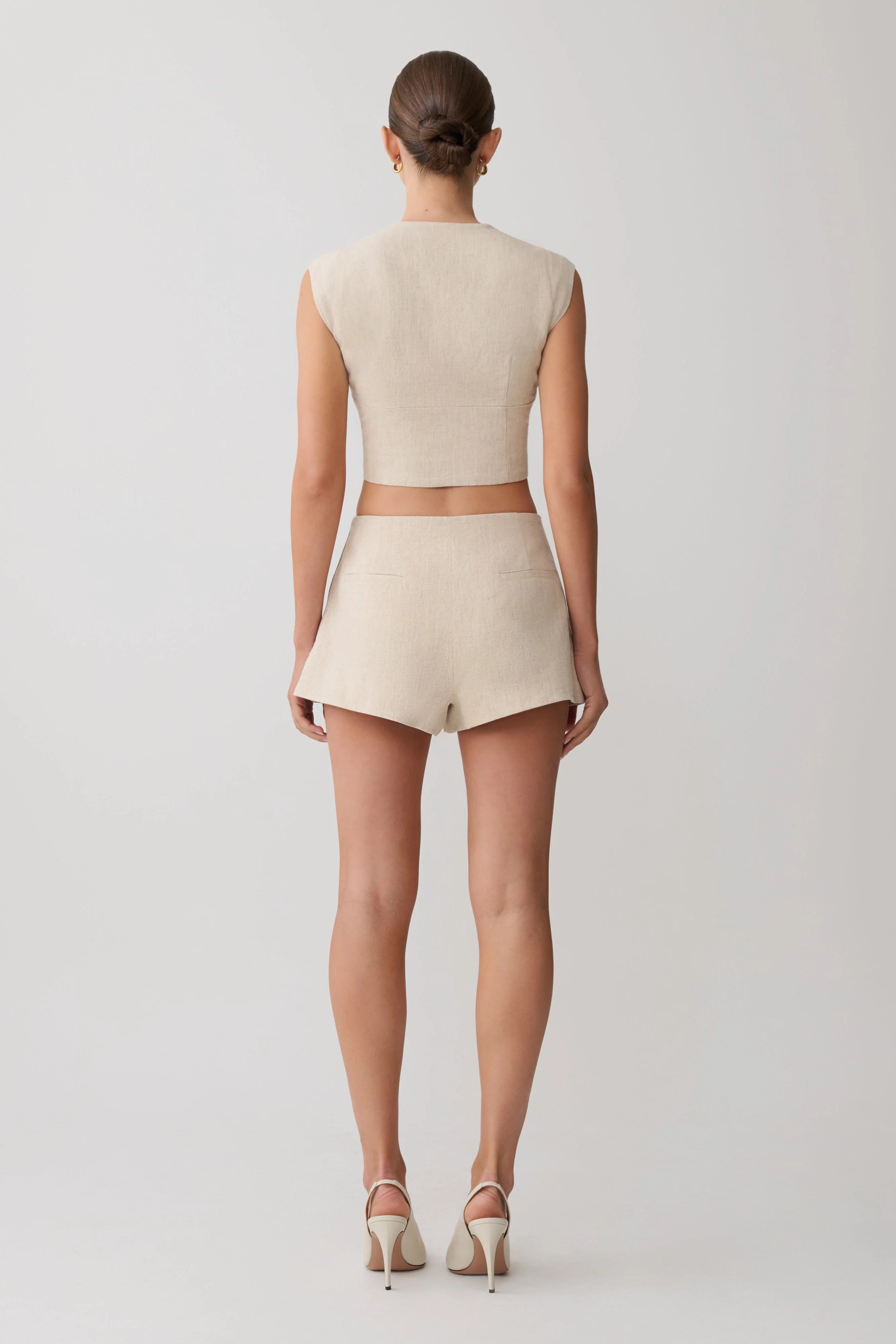 Anahita Linen Front Bows Short Sleeve Top - Natural
