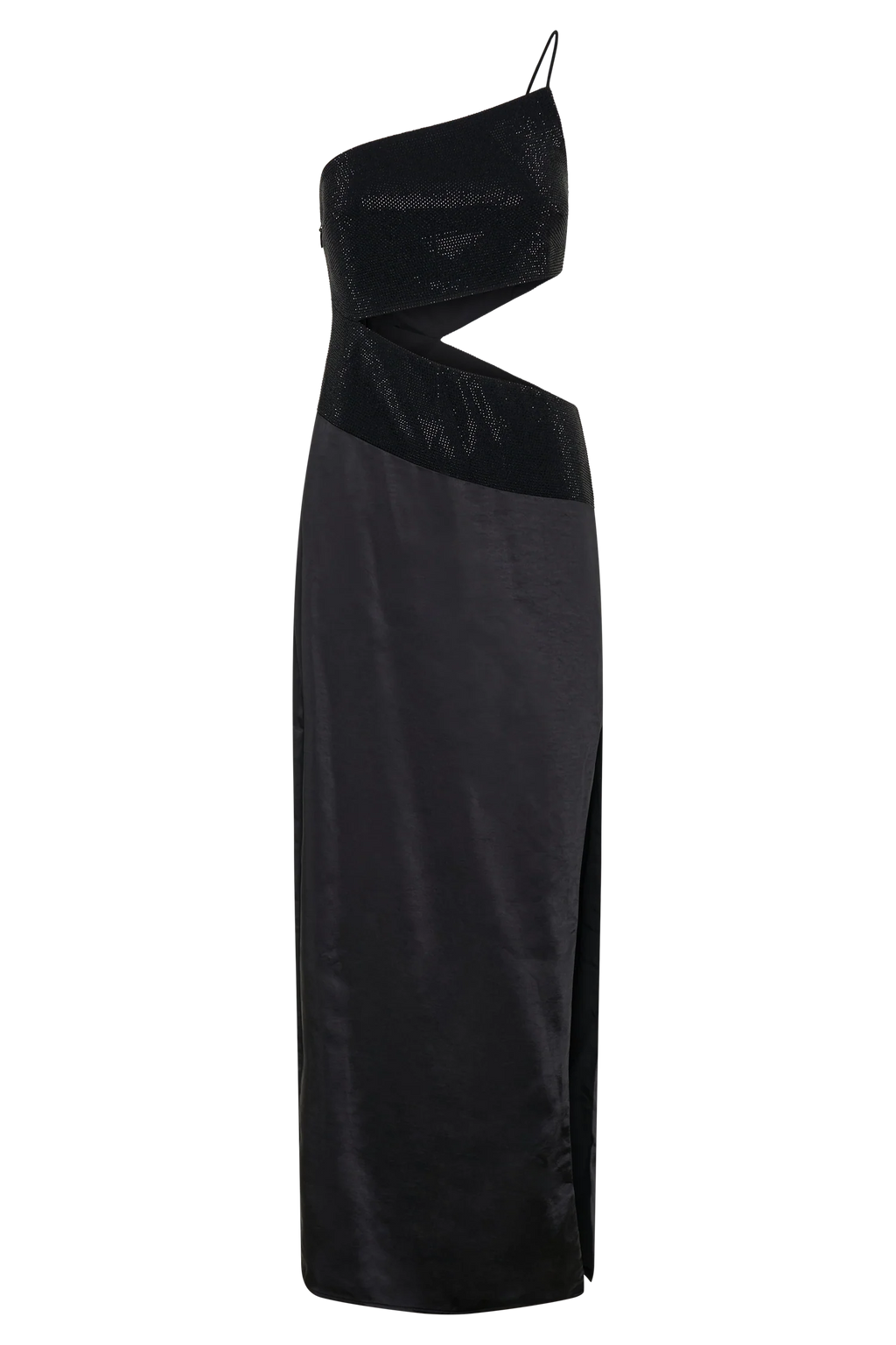 Athena One Shoulder Diamante Maxi Dress - Black