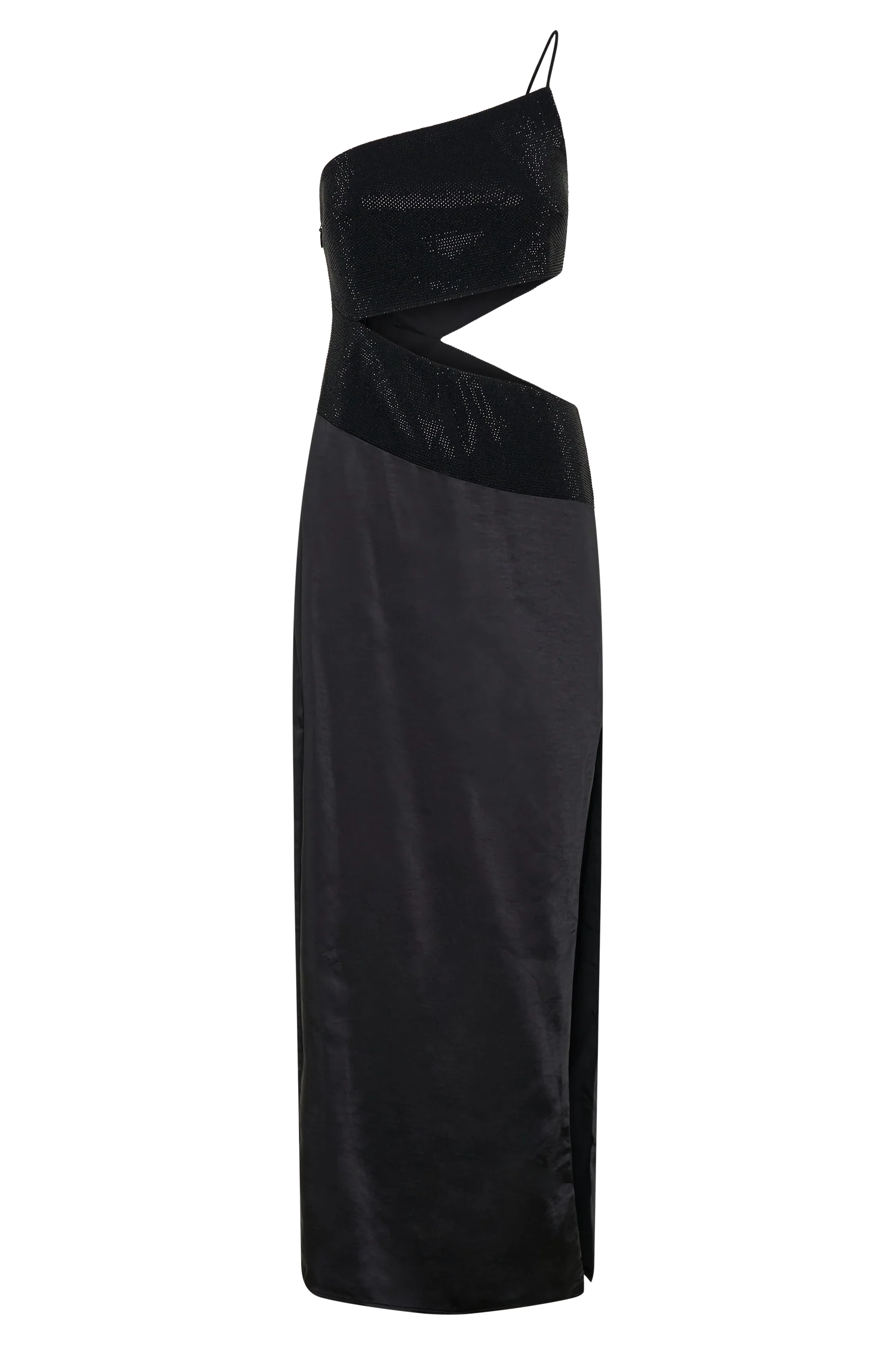 Athena One Shoulder Diamante Maxi Dress - Black