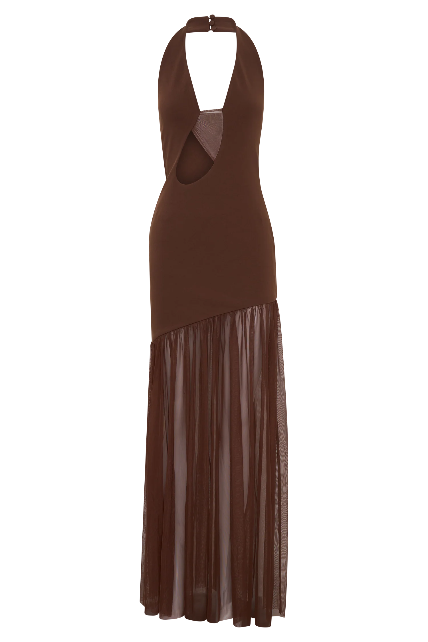 Aubree Crepe And Mesh Maxi Dress - Chocolate/Mocha