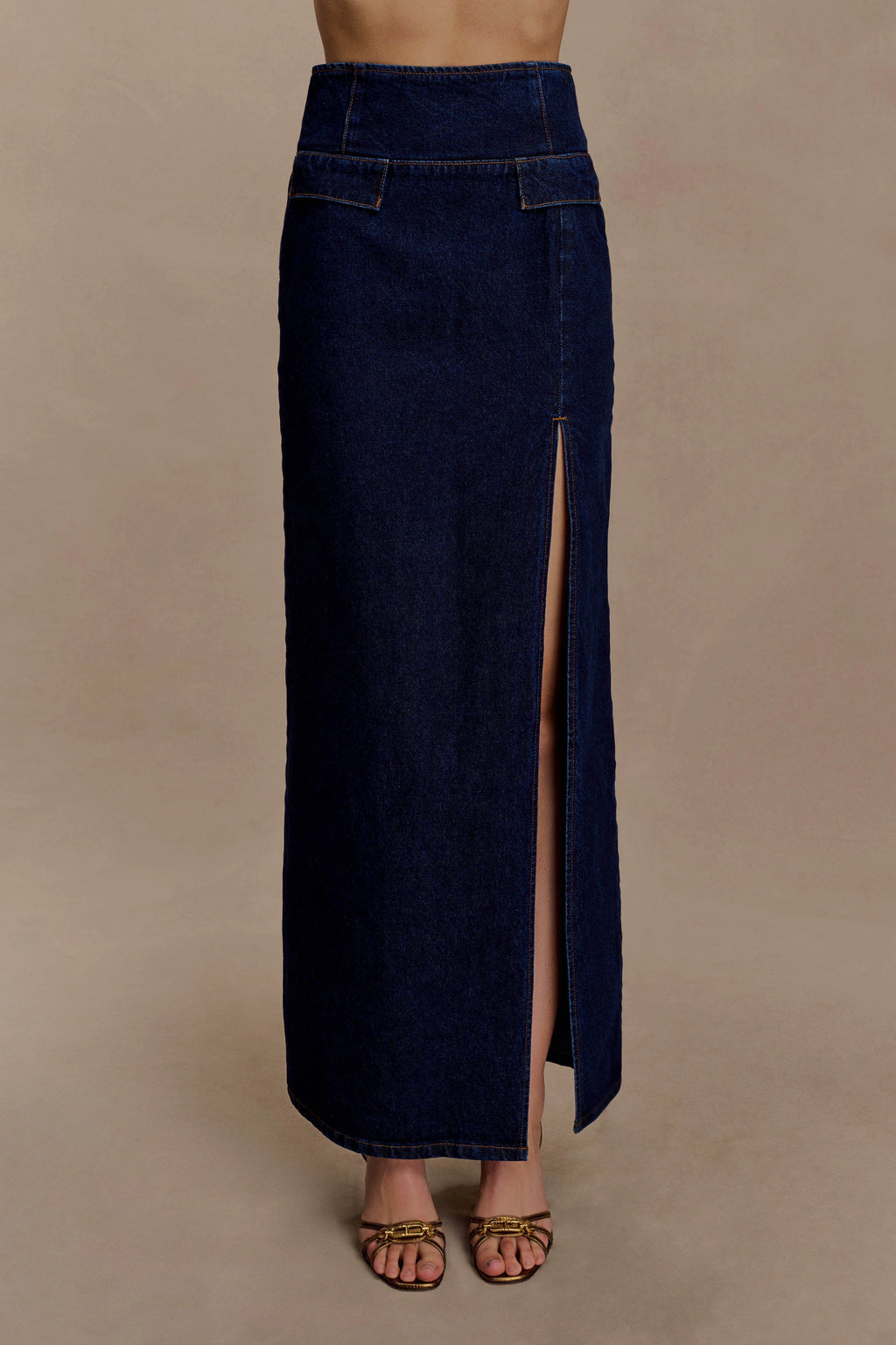 Maylena High Rise Denim Maxi Skirt - Indigo Blue
