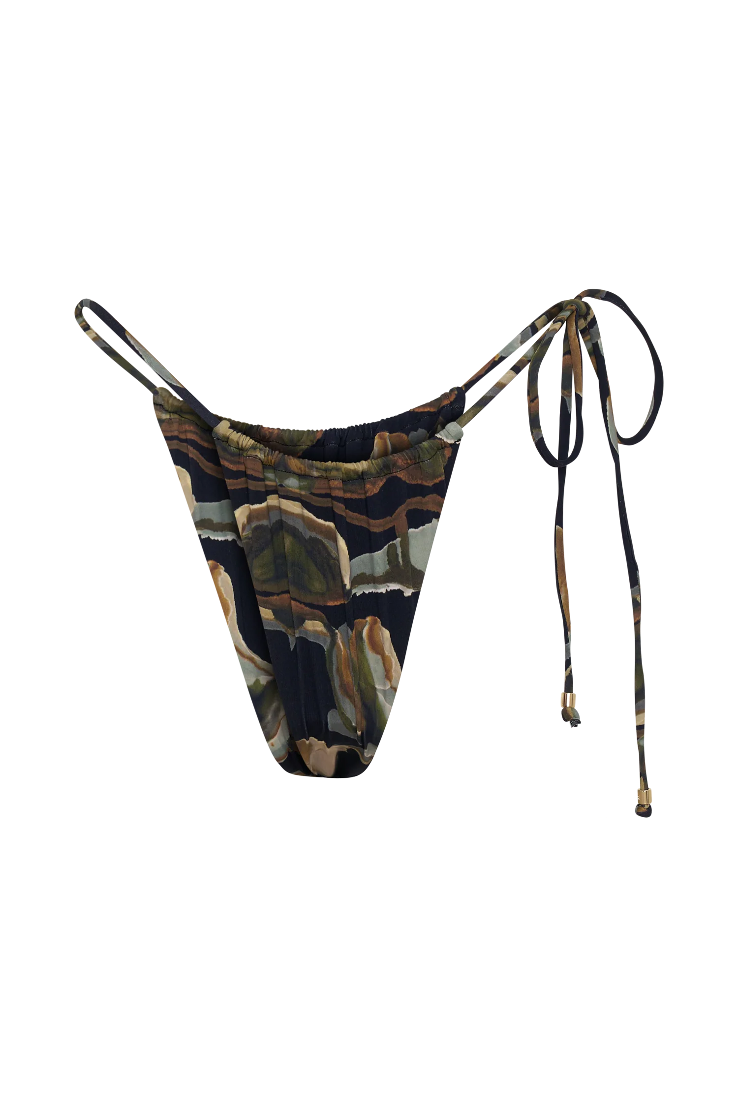 Andie Ruched String Side Bikini Brief - Green Fluid Reverie Print
