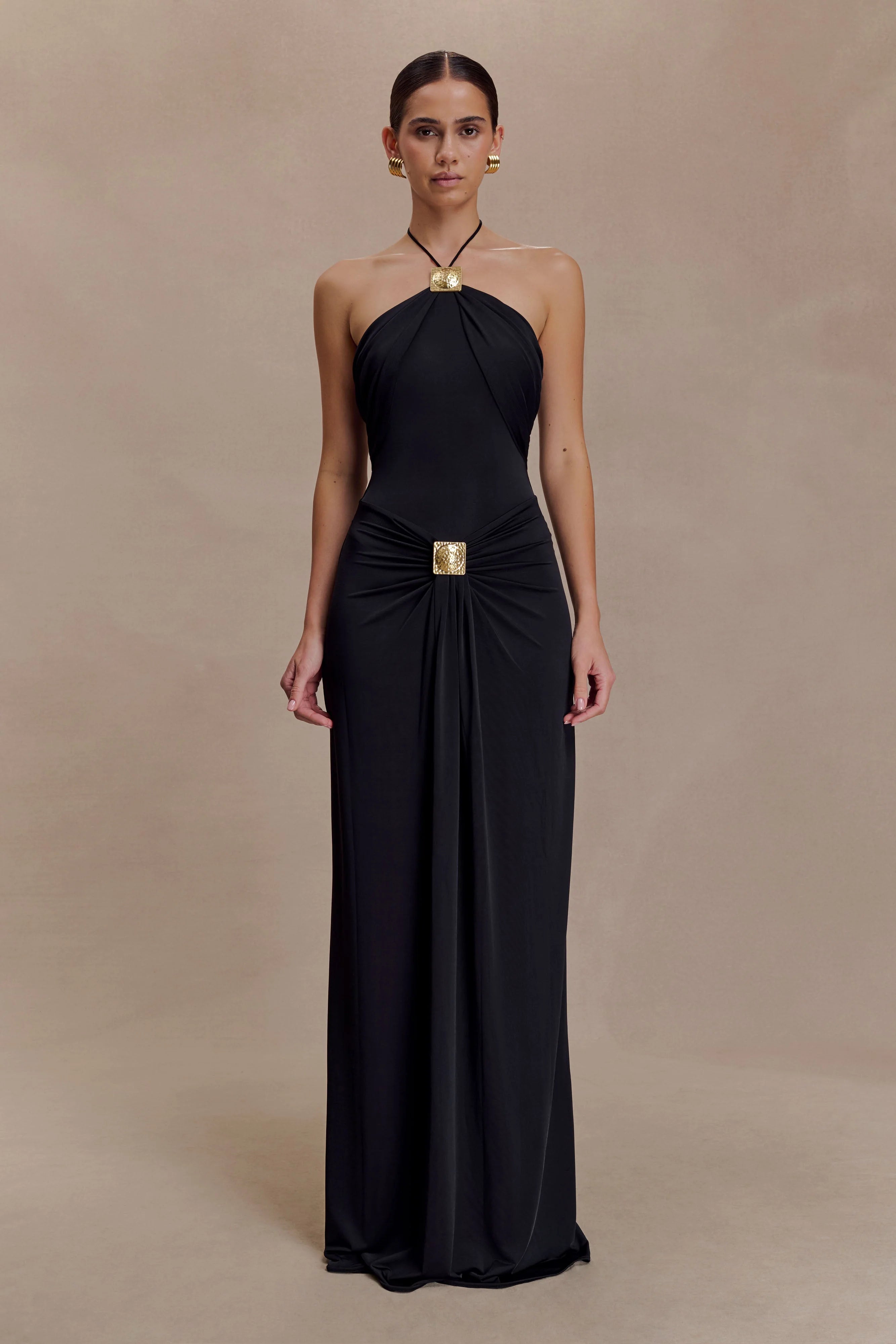 Quincy Halter Maxi Dress With Hardware - Black