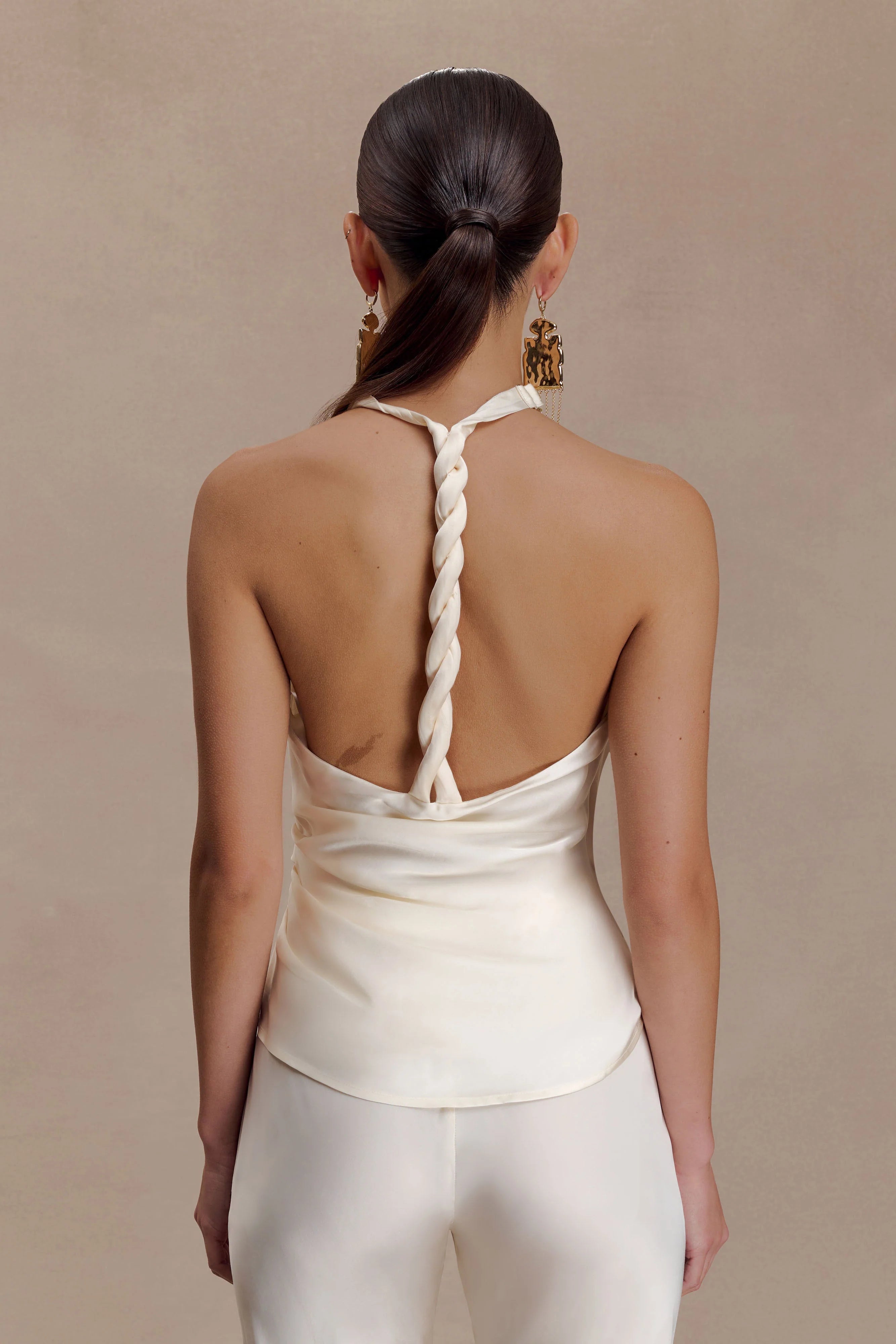 Bianca Satin Halter Top - Ivory