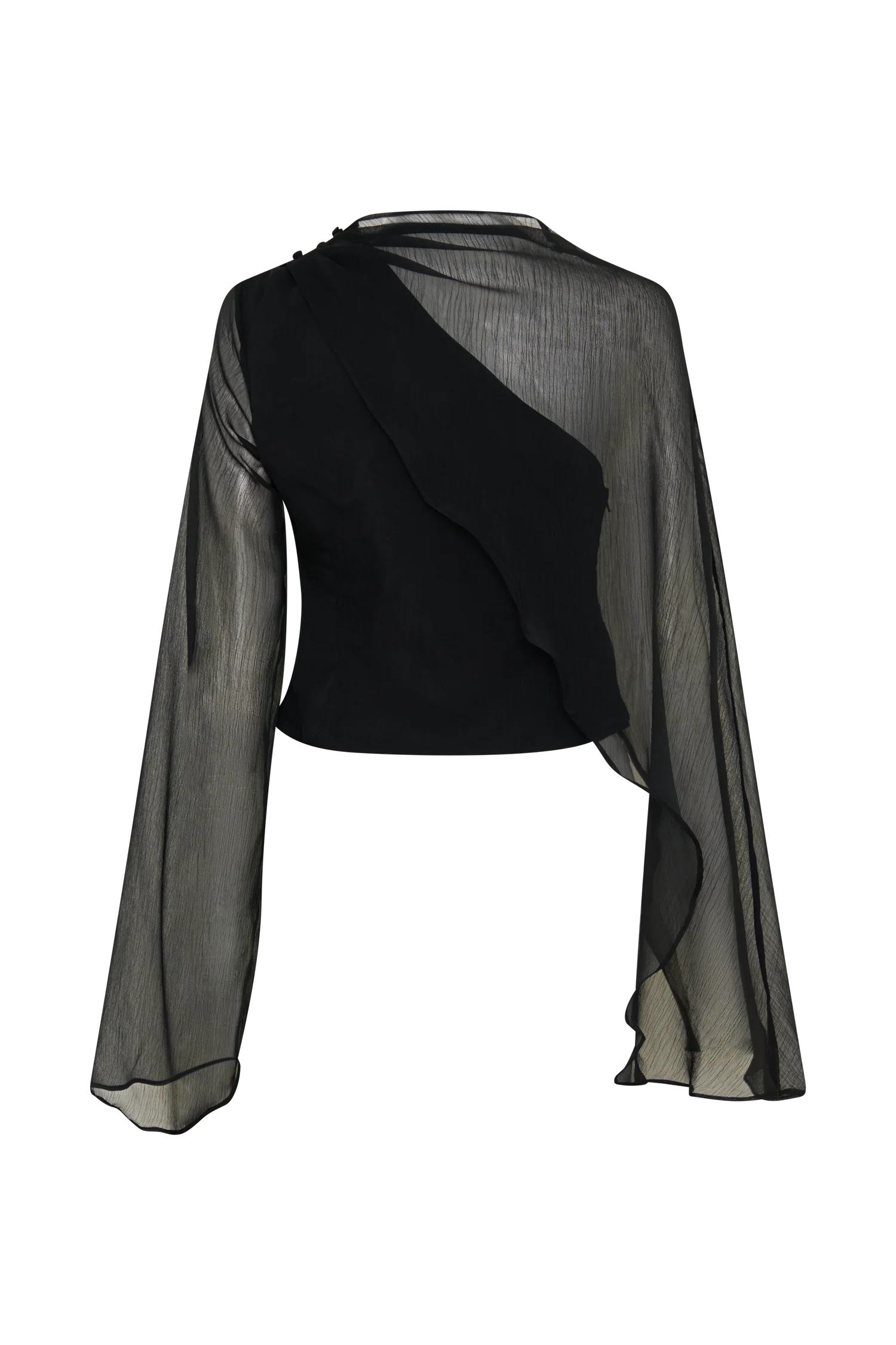 Ida Sheer Asymmetrical Long Sleeve Cape - Black