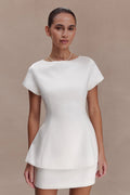 Adeline Short Sleeve Satin Top - White