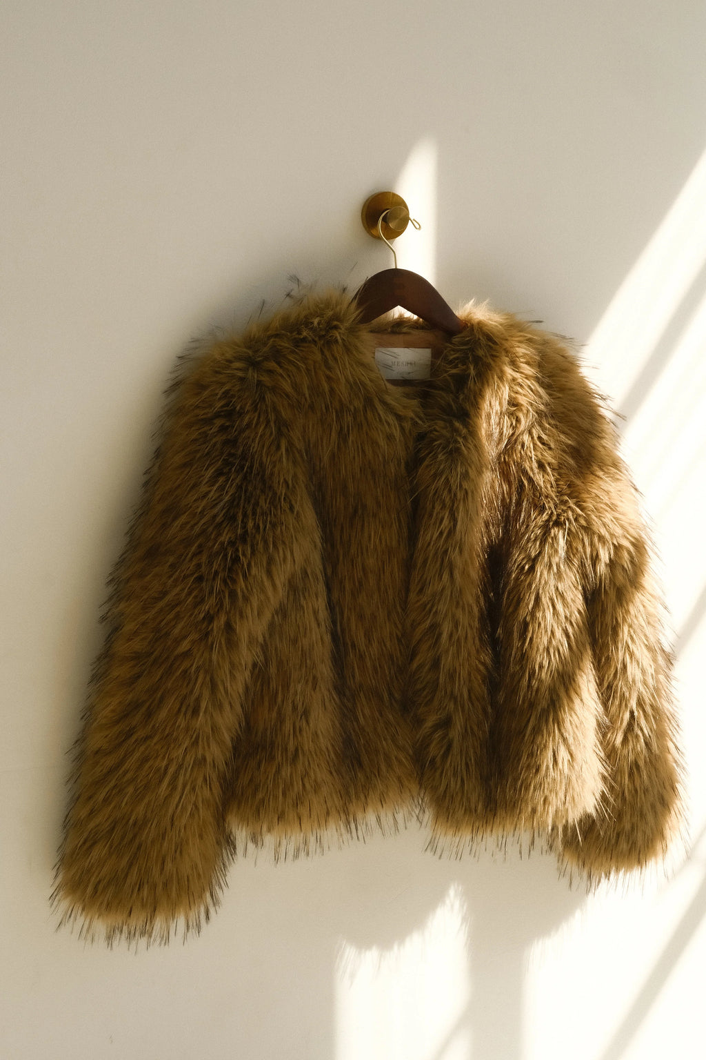 Ottie Mongolian Faux Fur Cropped Jacket - Brown Multi