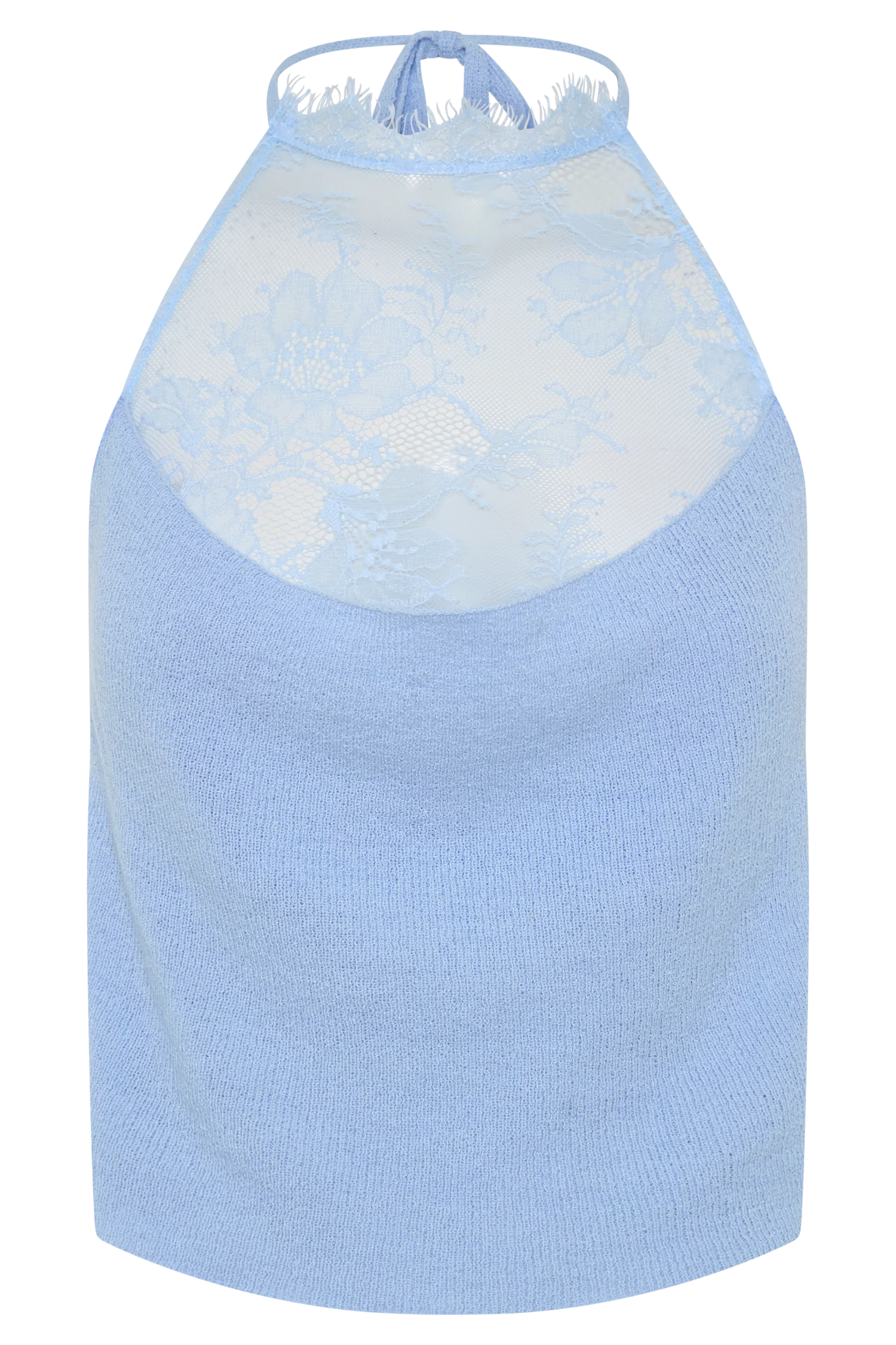 Lucy Lace And Knit Halter Top - Cornflower Blue