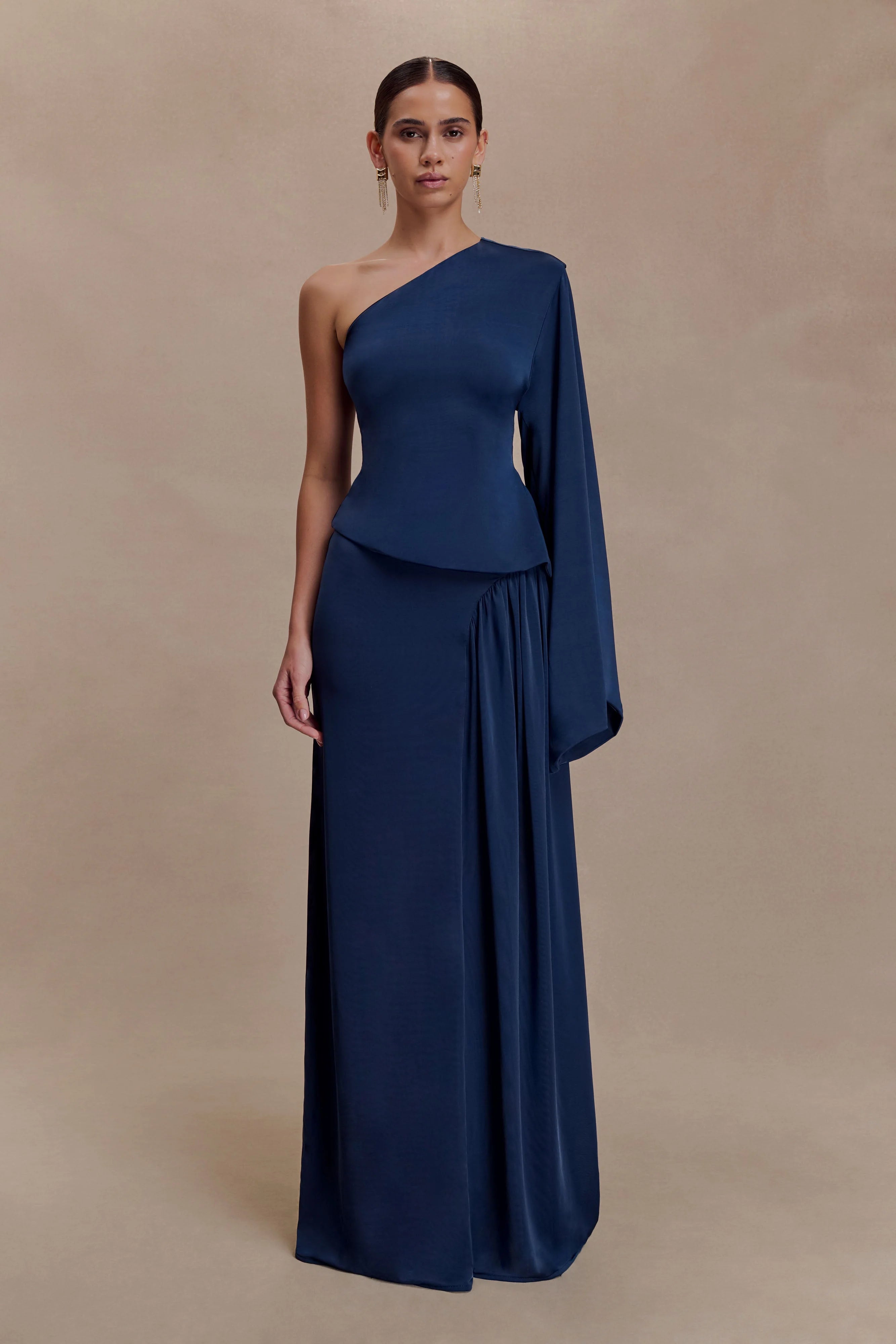 Vivica Slinky Gathered Maxi Skirt - Midnight Navy