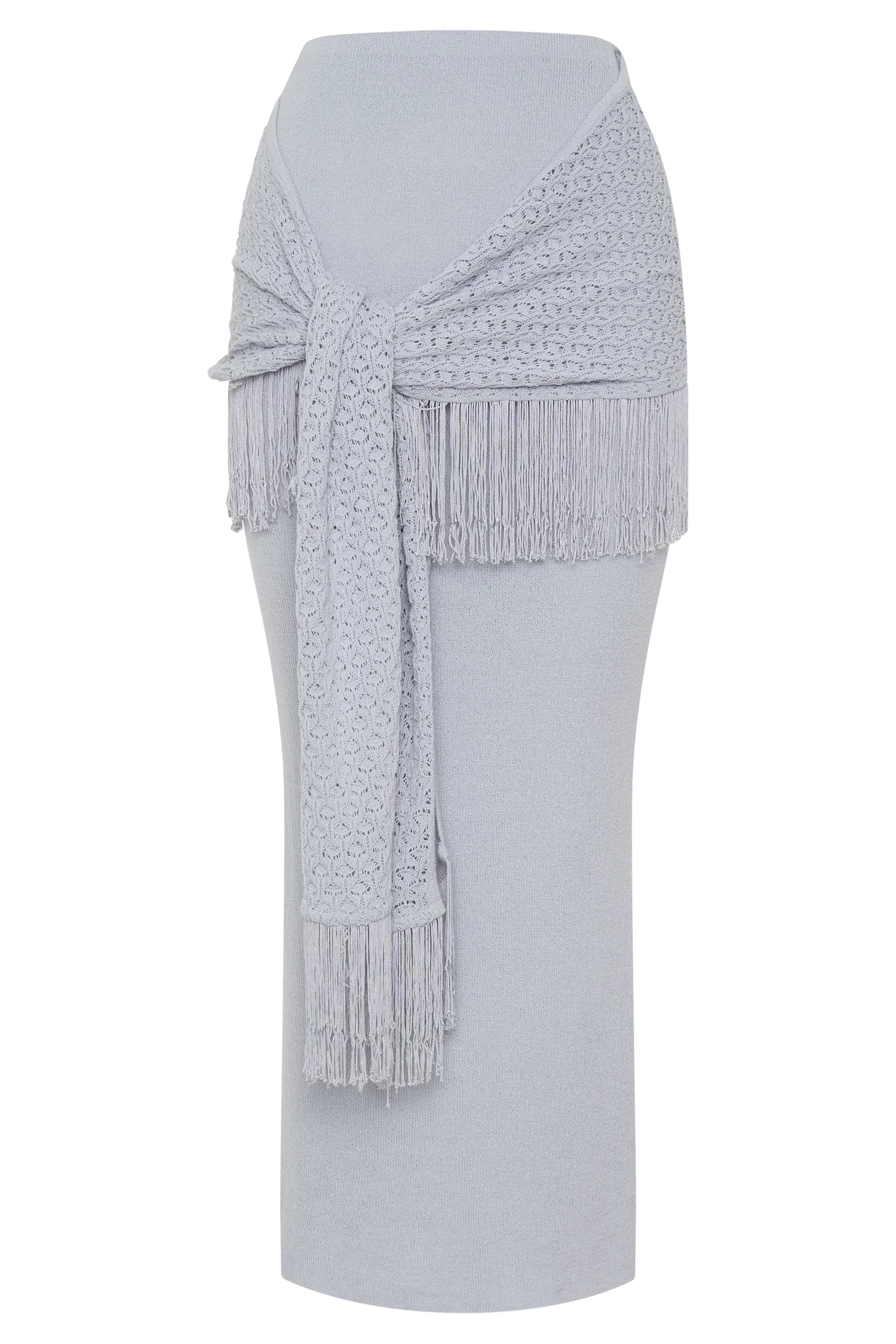 Jaytee Knit Maxi Skirt With Fringe Tie - Sky Blue