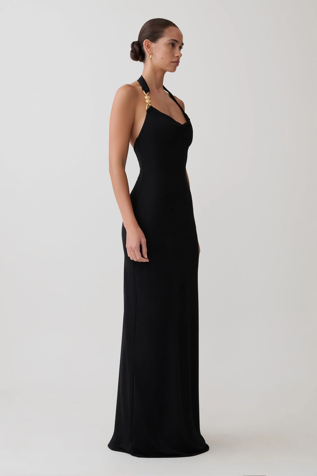 Khanh Slinky Halter Maxi Dress - Black