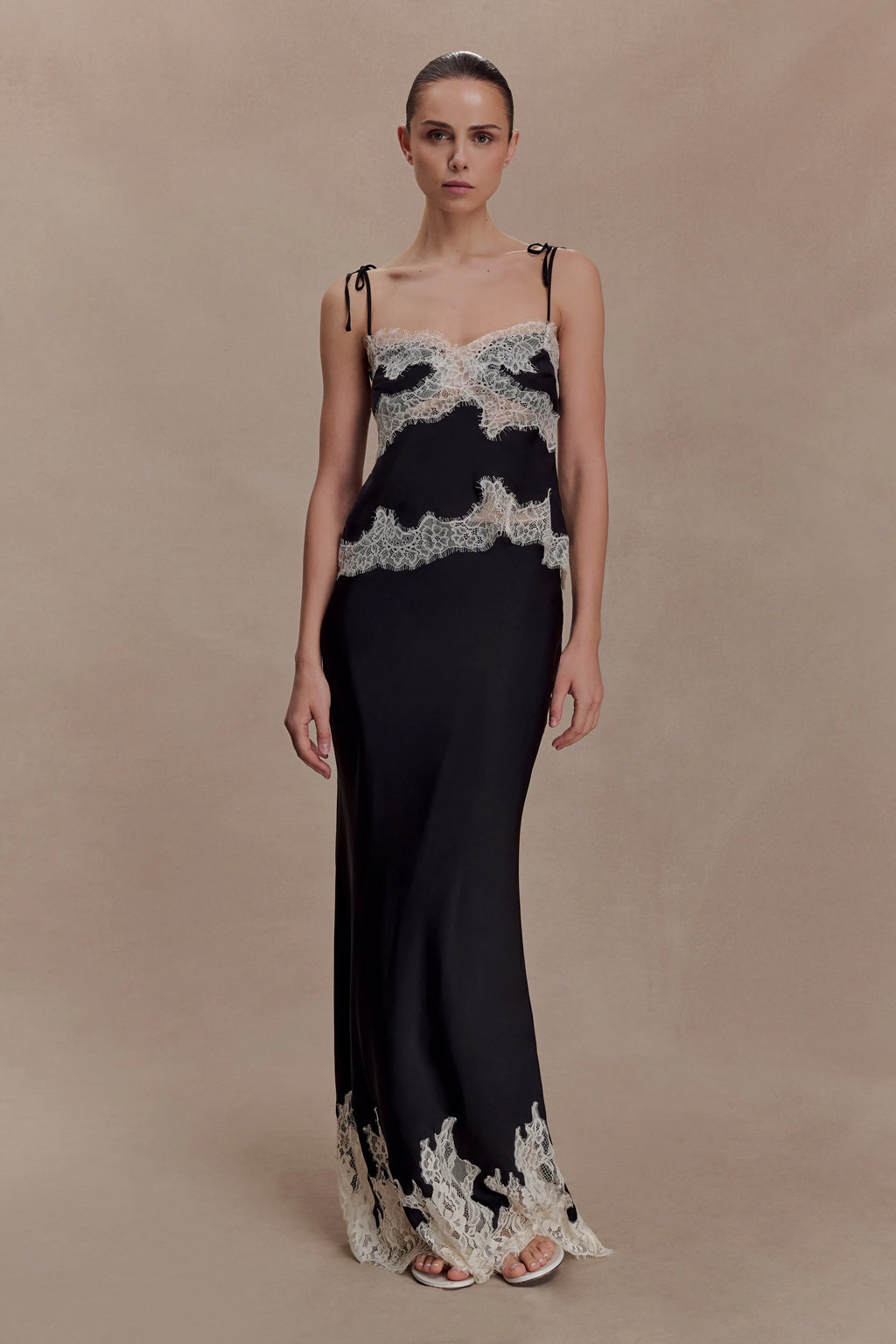 Nina Satin And Lace Camisole - Black/Ivory