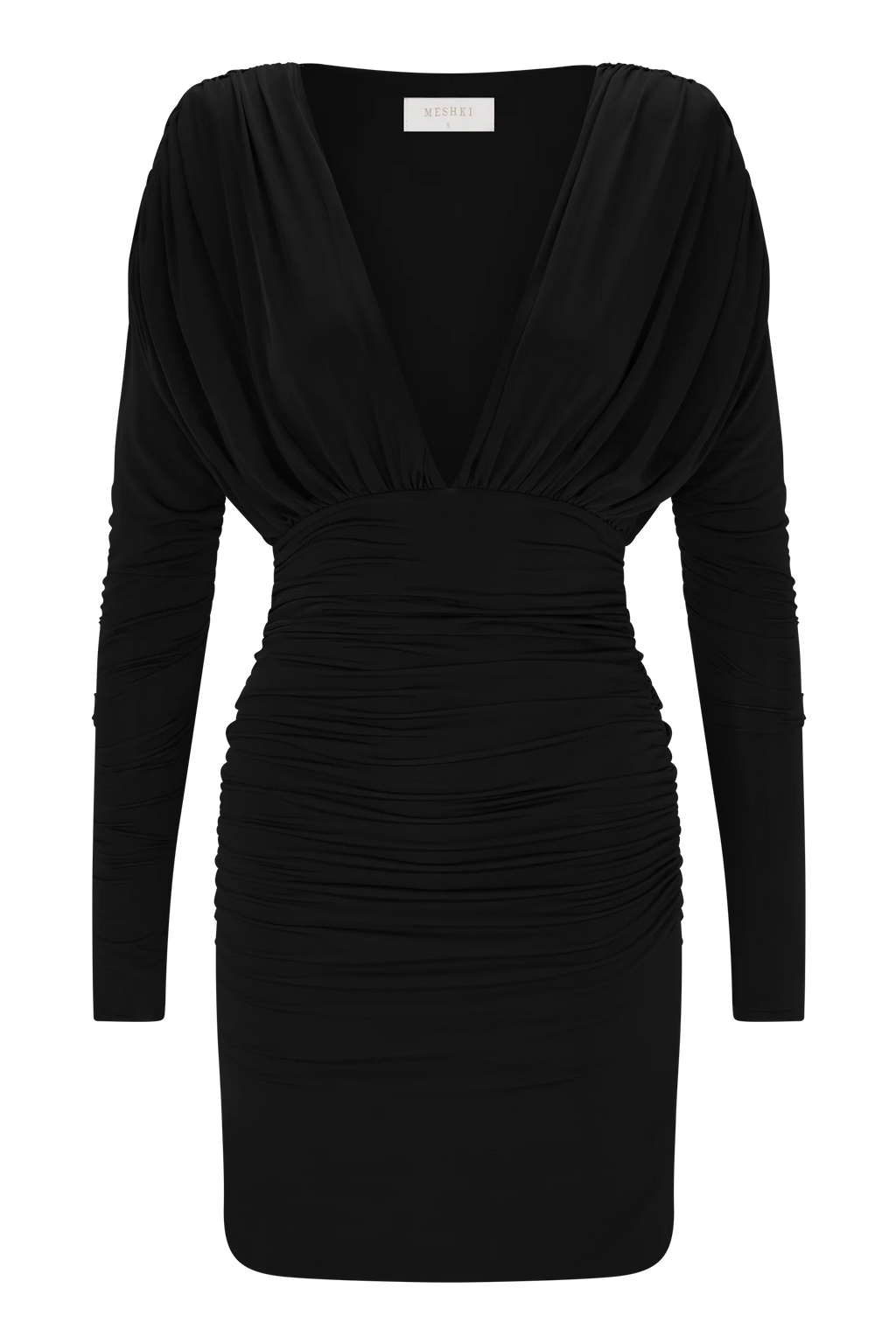 Hayden Long Sleeve Plunge Mini Dress - Black