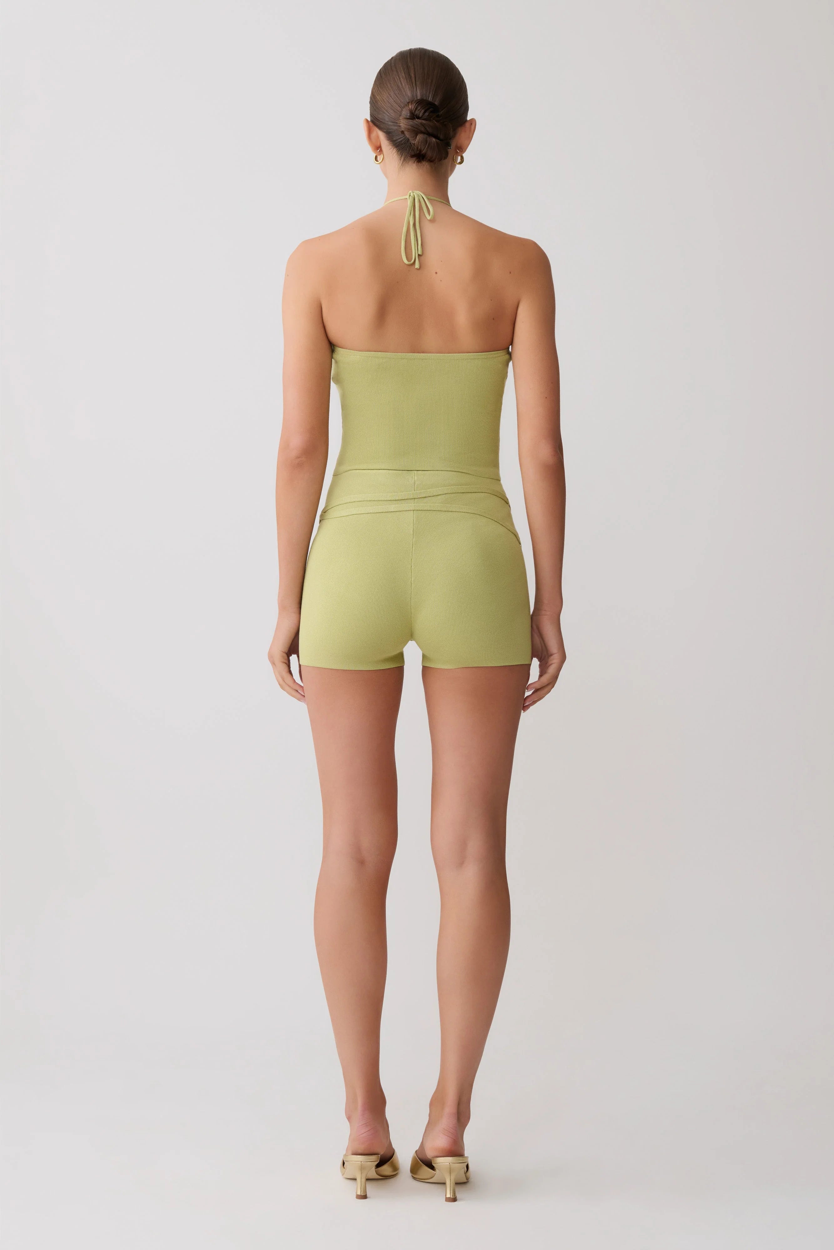 Dimitri Knit Halter Top With Hardware - Light Olive