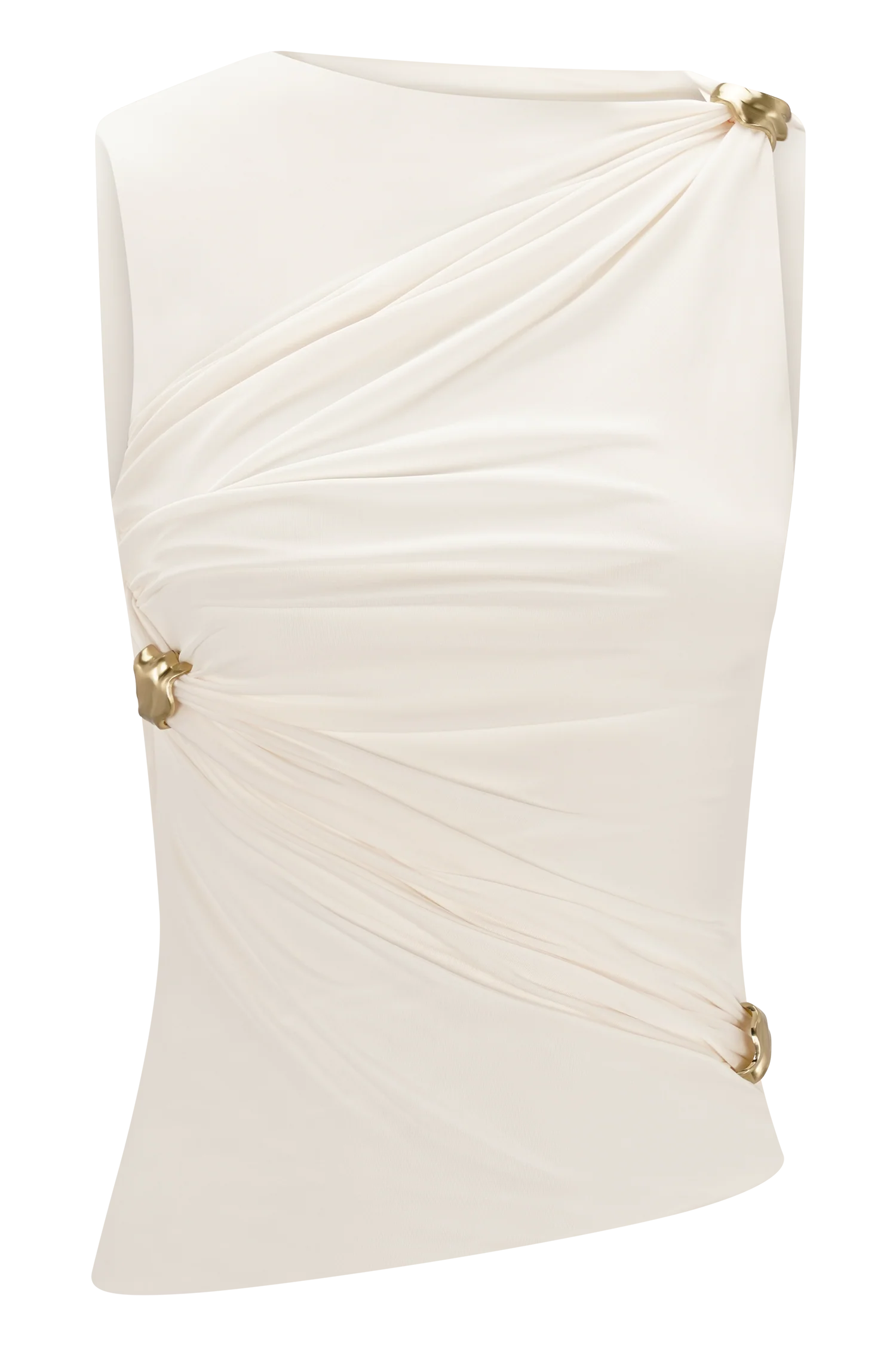 Amia Slinky Sleeveless Top With Hardware - Ivory
