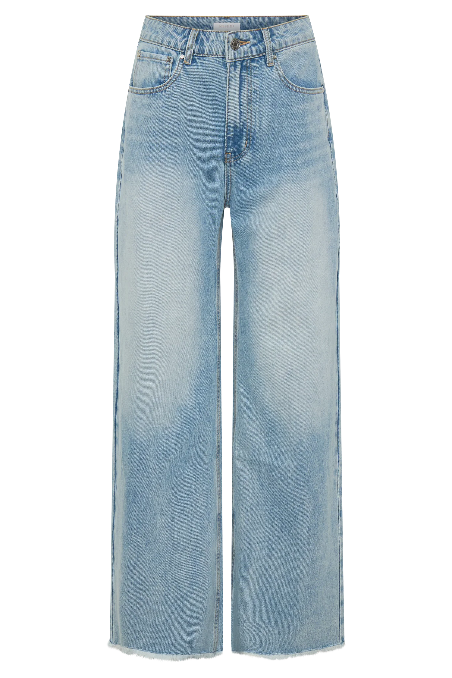 Sebastian Straight Leg Denim Jeans With Fray Hem - Washed Light Blue