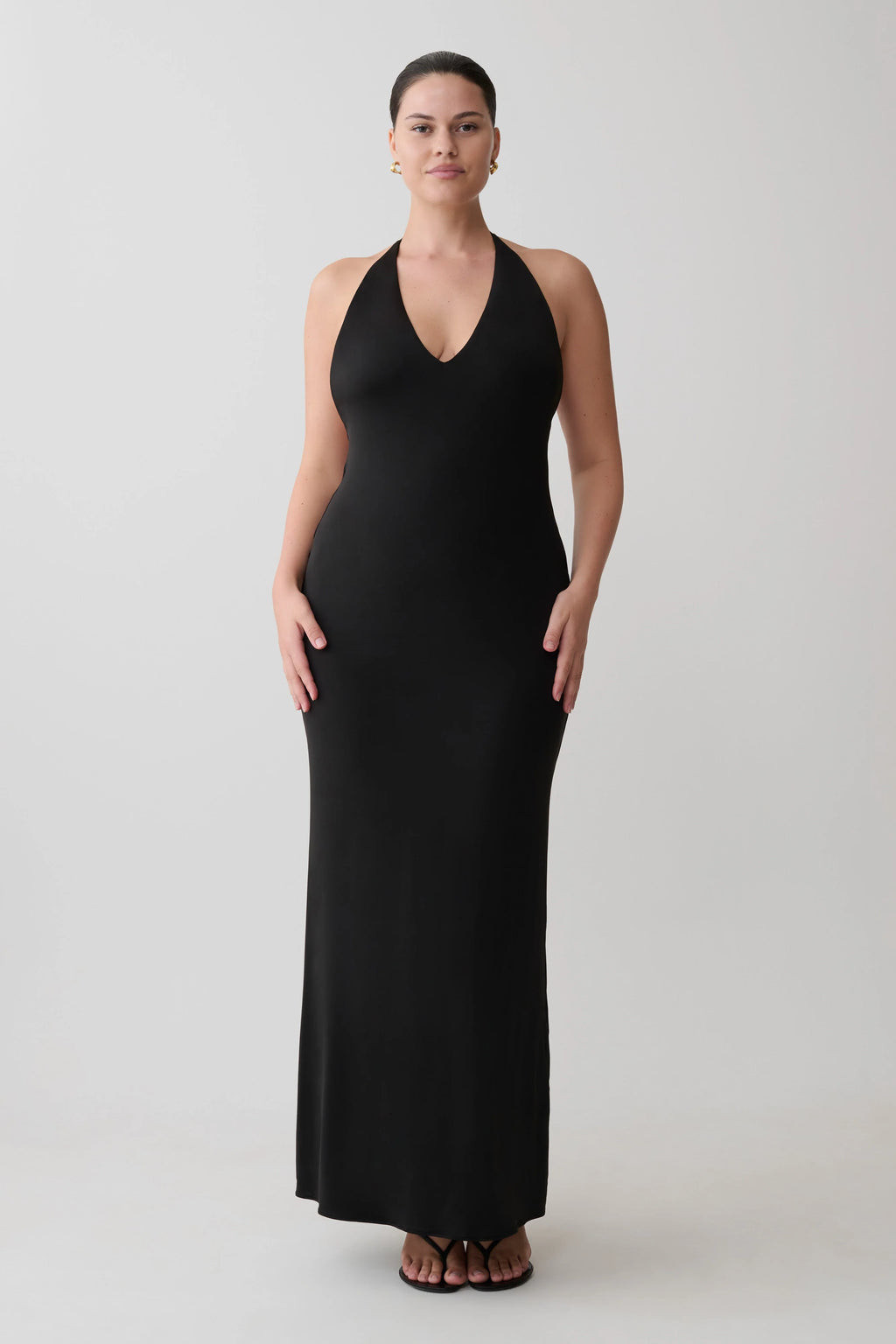 Hana Slinky Plunge Maxi Dress - Black