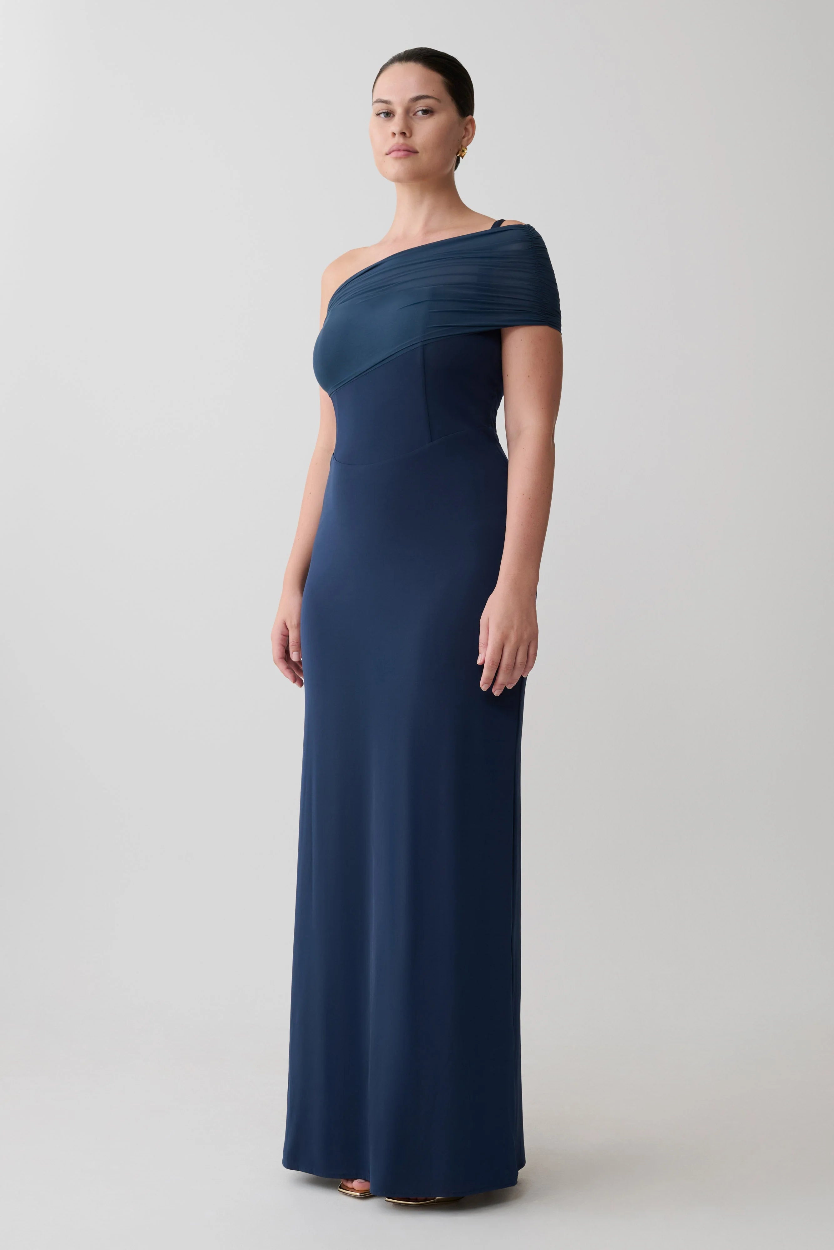 Hanh One Shoulder Mesh Maxi Dress - Ink Blue