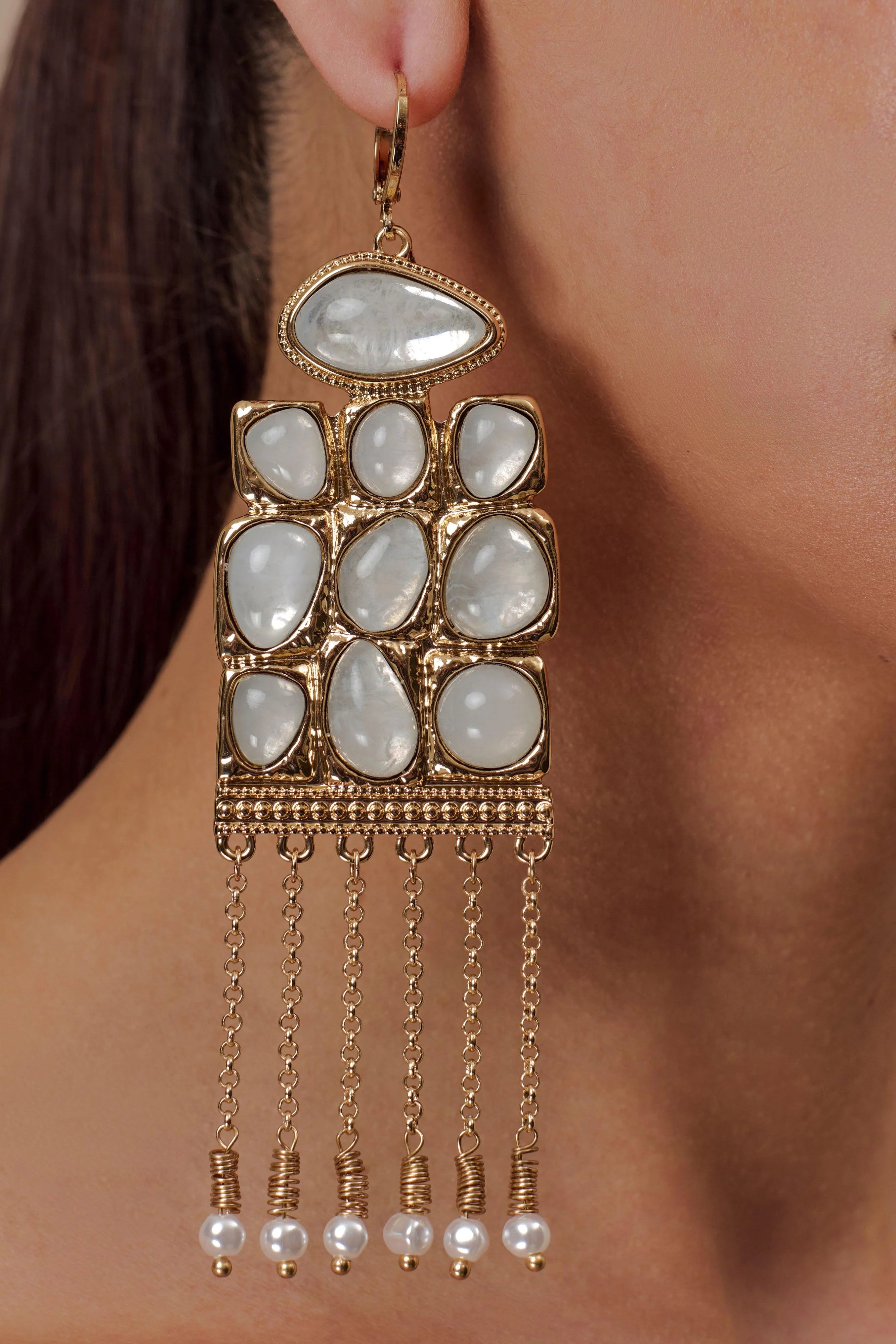 Annika Horizontal Resin Drop Earrings - Gold