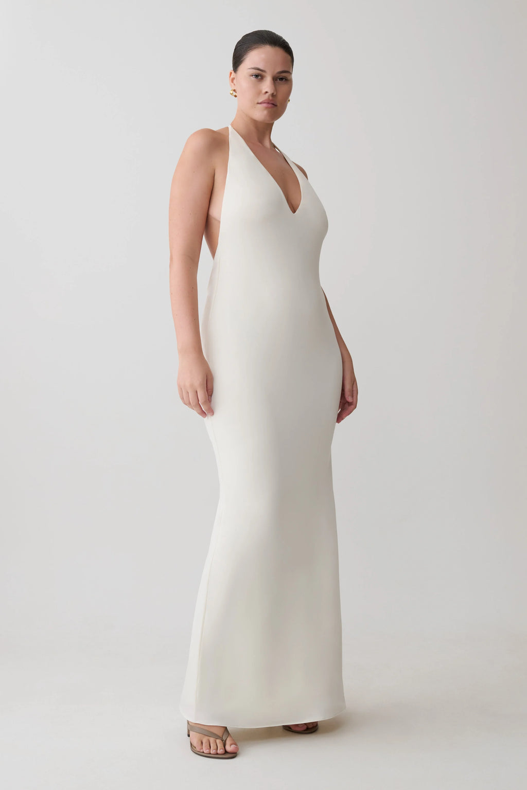 Hana Slinky Plunge Maxi Dress - Ivory
