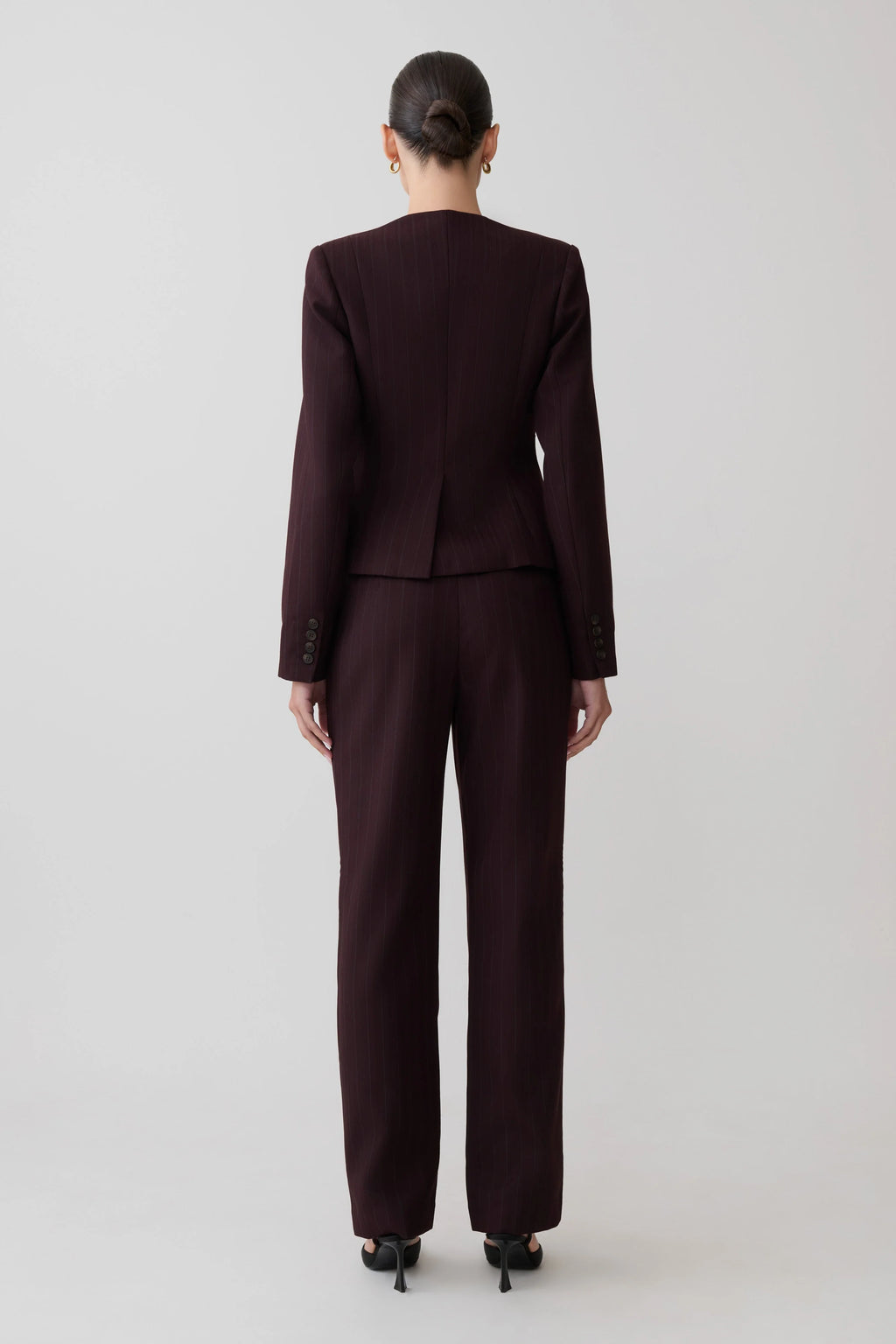 Agatha Straight Leg Suiting Pants - Plum Pinstripe
