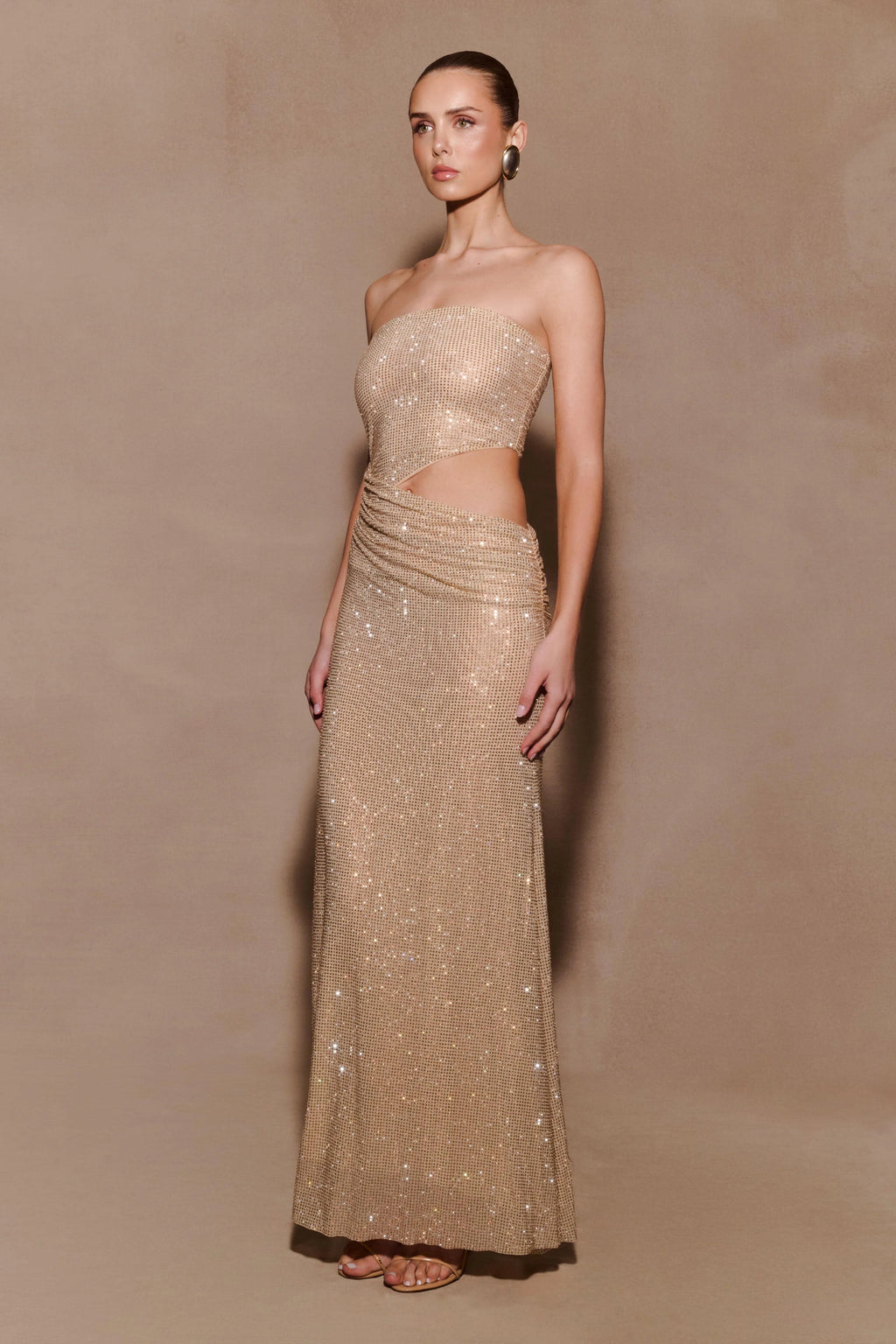 Starla Strapless Diamante Maxi Dress - Gold