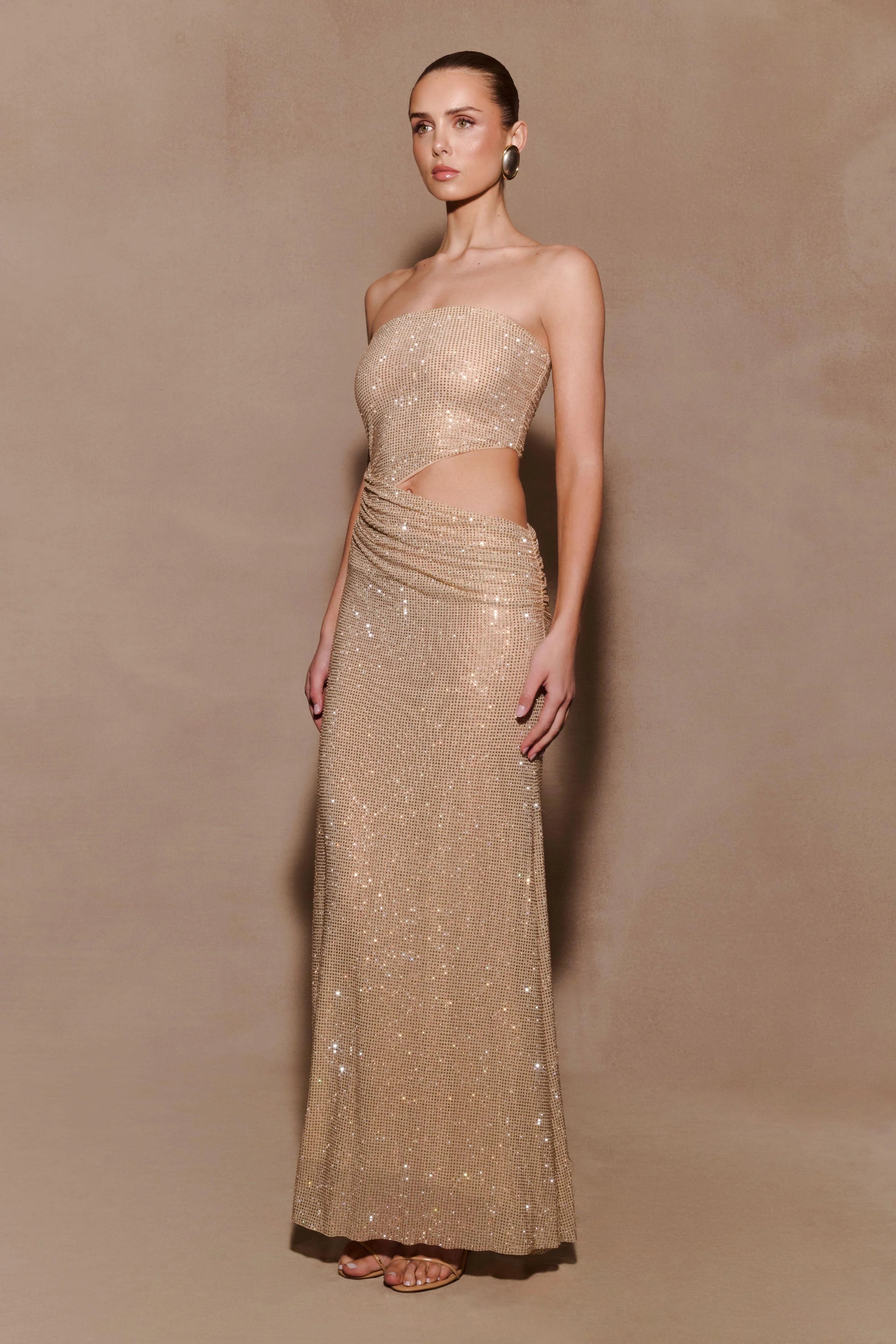 Starla Strapless Diamante Maxi Dress - Gold