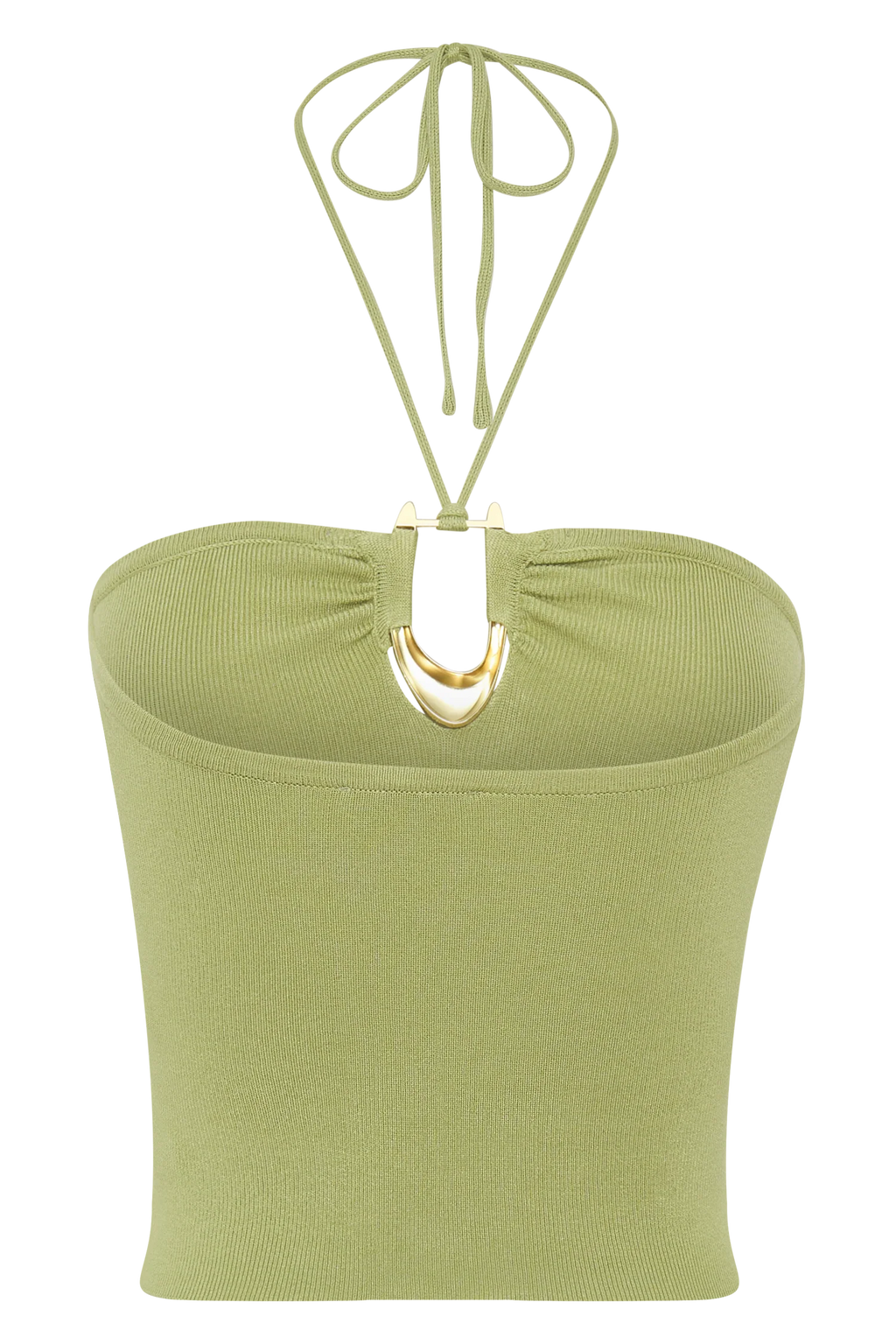 Dimitri Knit Halter Top With Hardware - Light Olive