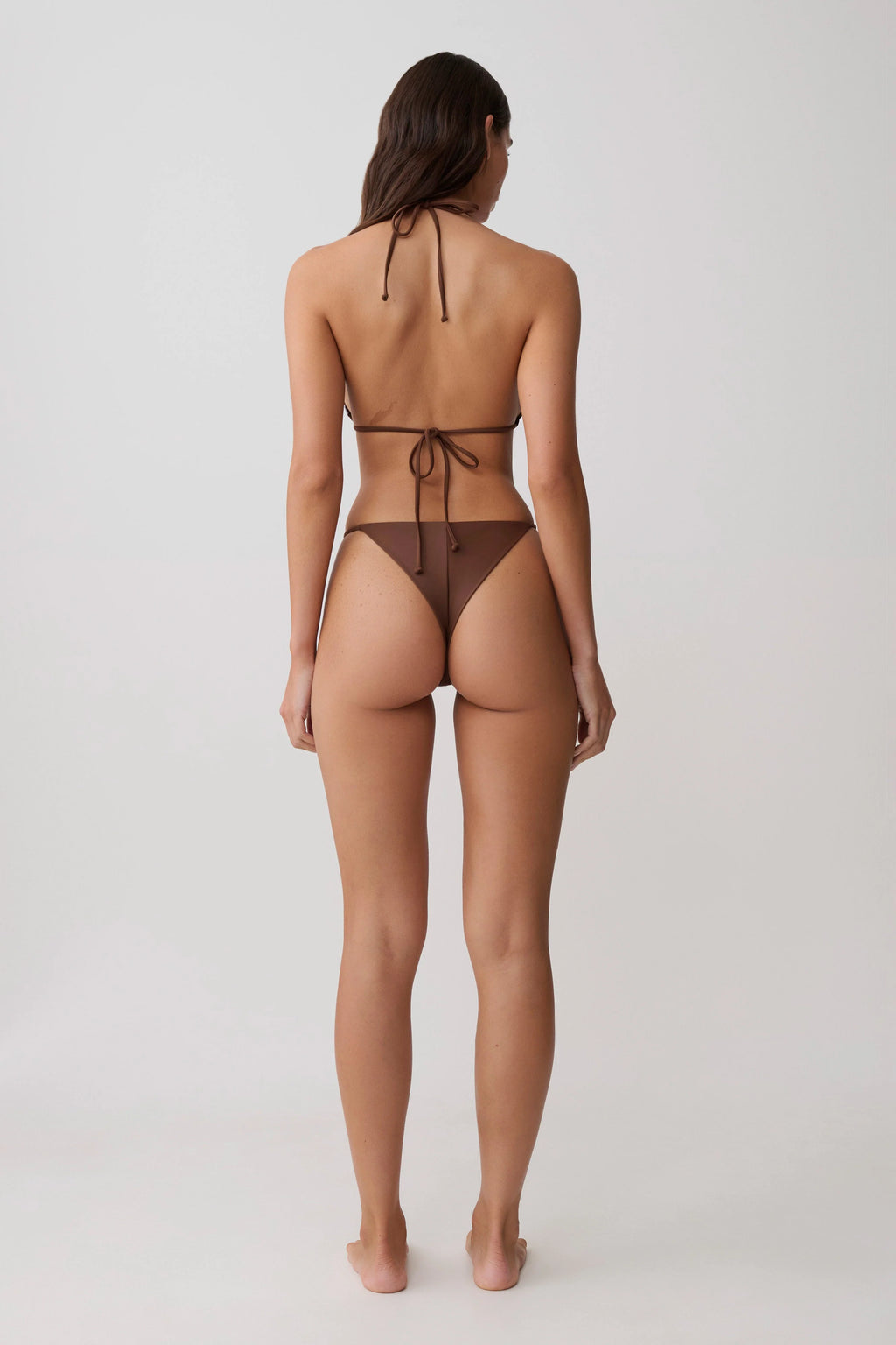 Bloom Embroidered Triangle Bikini Top - Chocolate With Pale Blue Embroidery