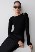 Ricky Knit Long Sleeve Longline Top - Black